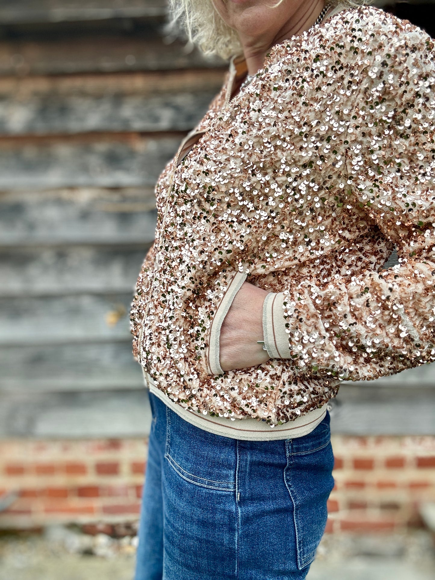 Sienna Sequin Bomber Jacket | Gold