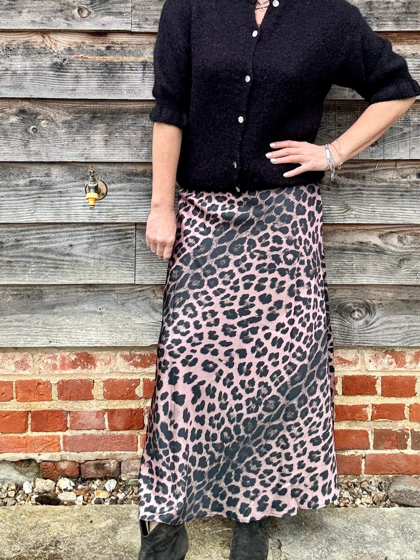 Duchess Satin Skirt | Dusky Pink Leopard