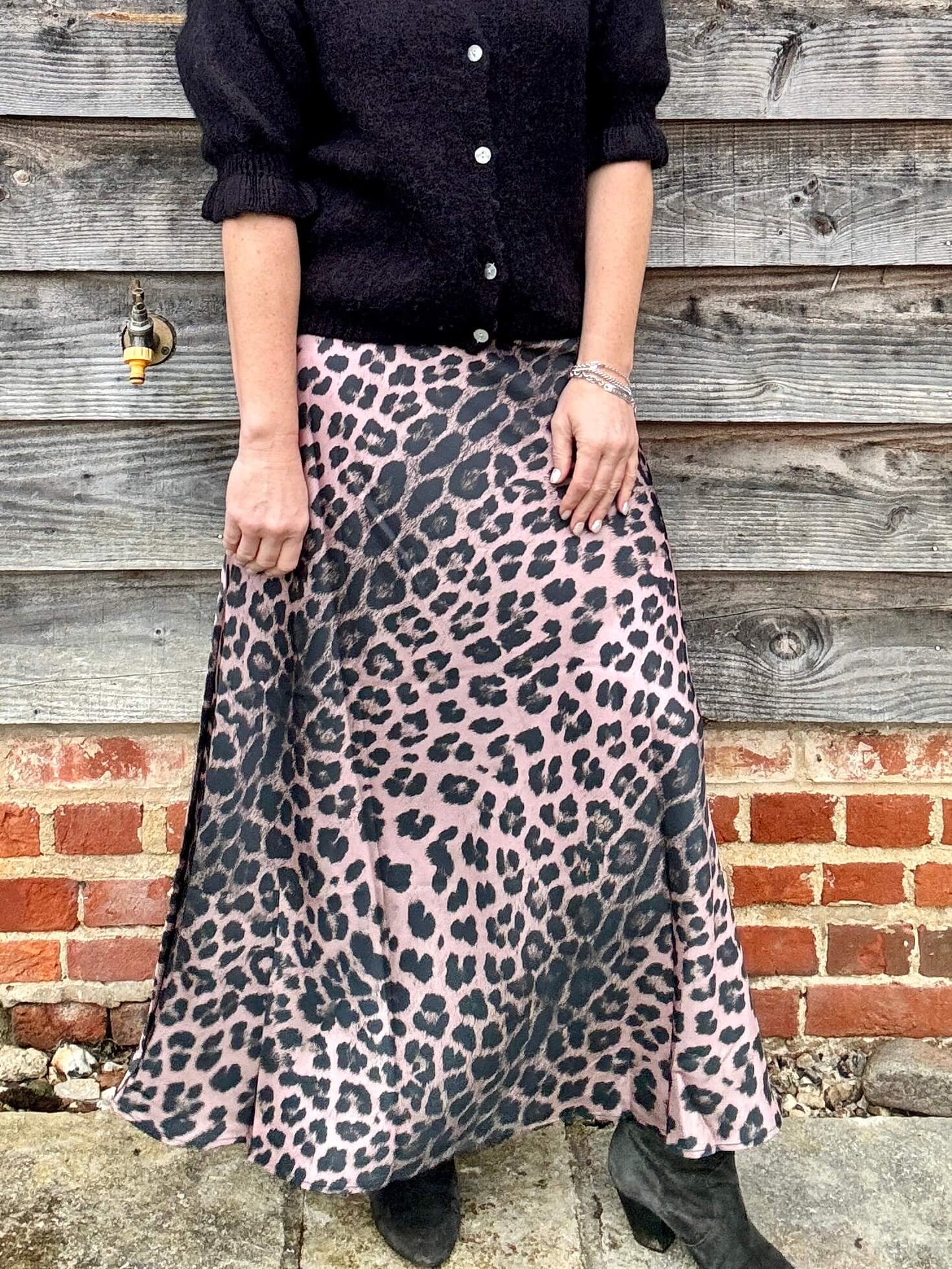 Duchess Satin Skirt | Dusky Pink Leopard