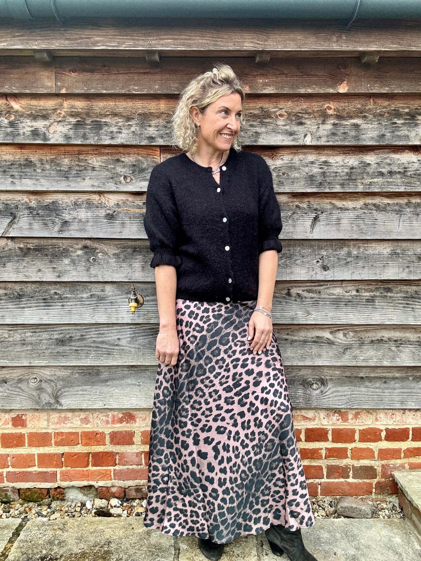 Duchess Satin Skirt | Dusky Pink Leopard