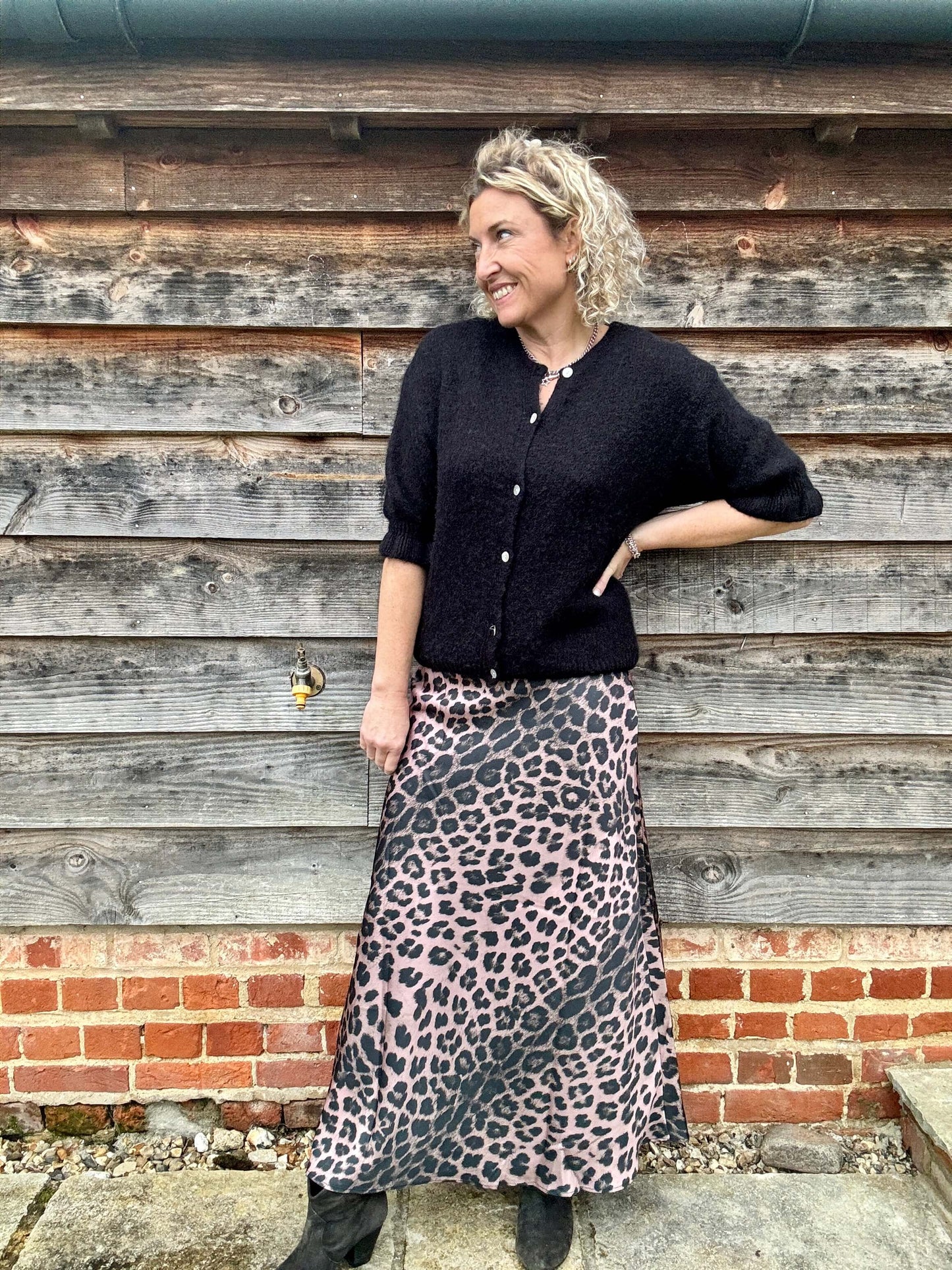 Duchess Satin Skirt | Dusky Pink Leopard