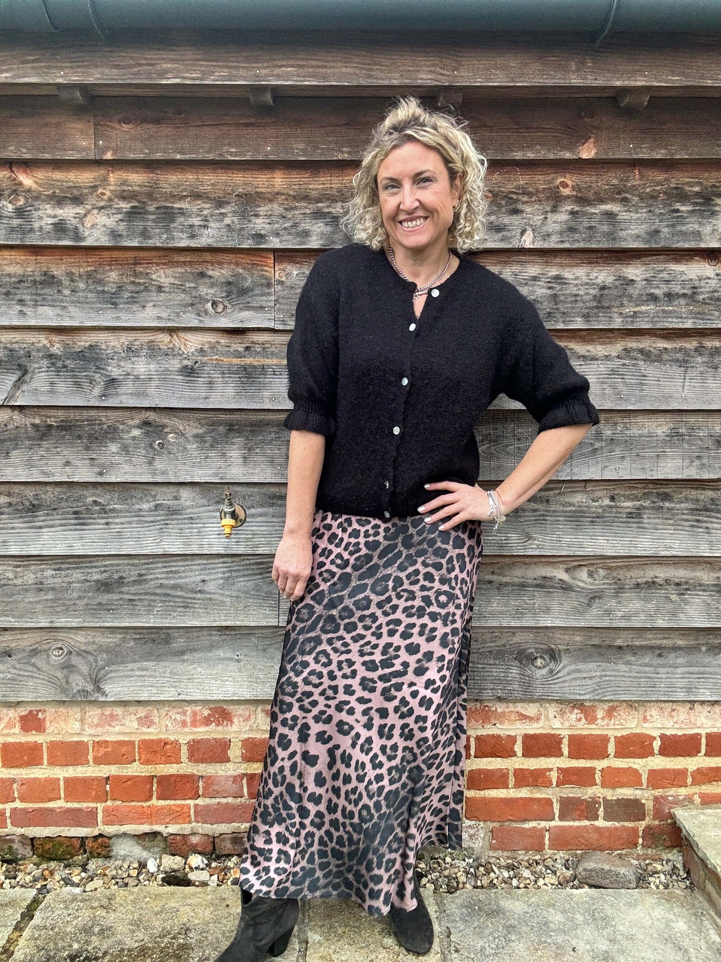 Duchess Satin Skirt | Dusky Pink Leopard