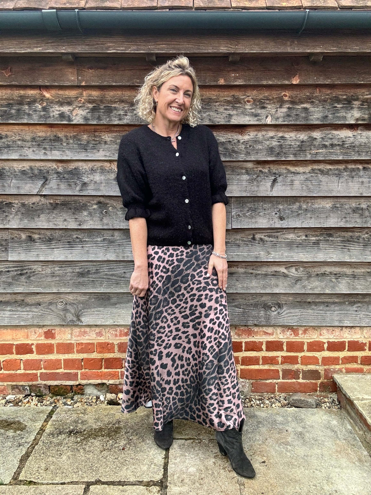 Duchess Satin Skirt | Dusky Pink Leopard