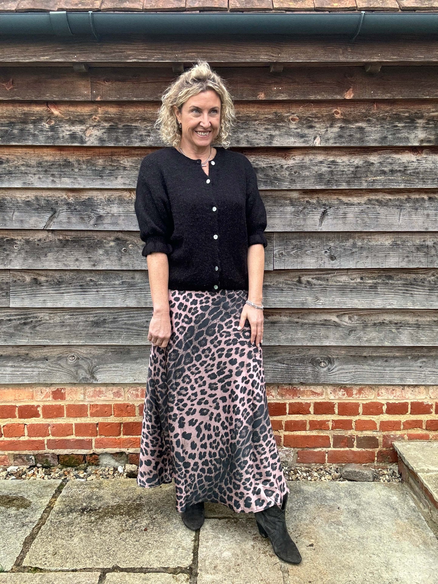 Duchess Satin Skirt | Dusky Pink Leopard