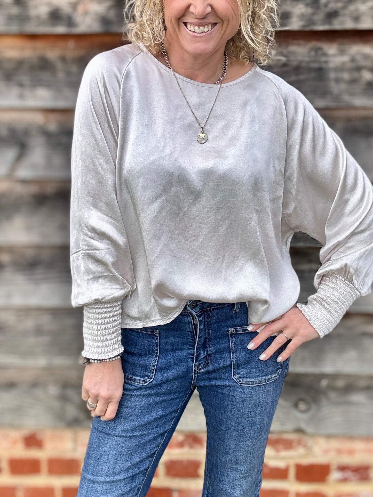 Sophia Satin Top | Champagne