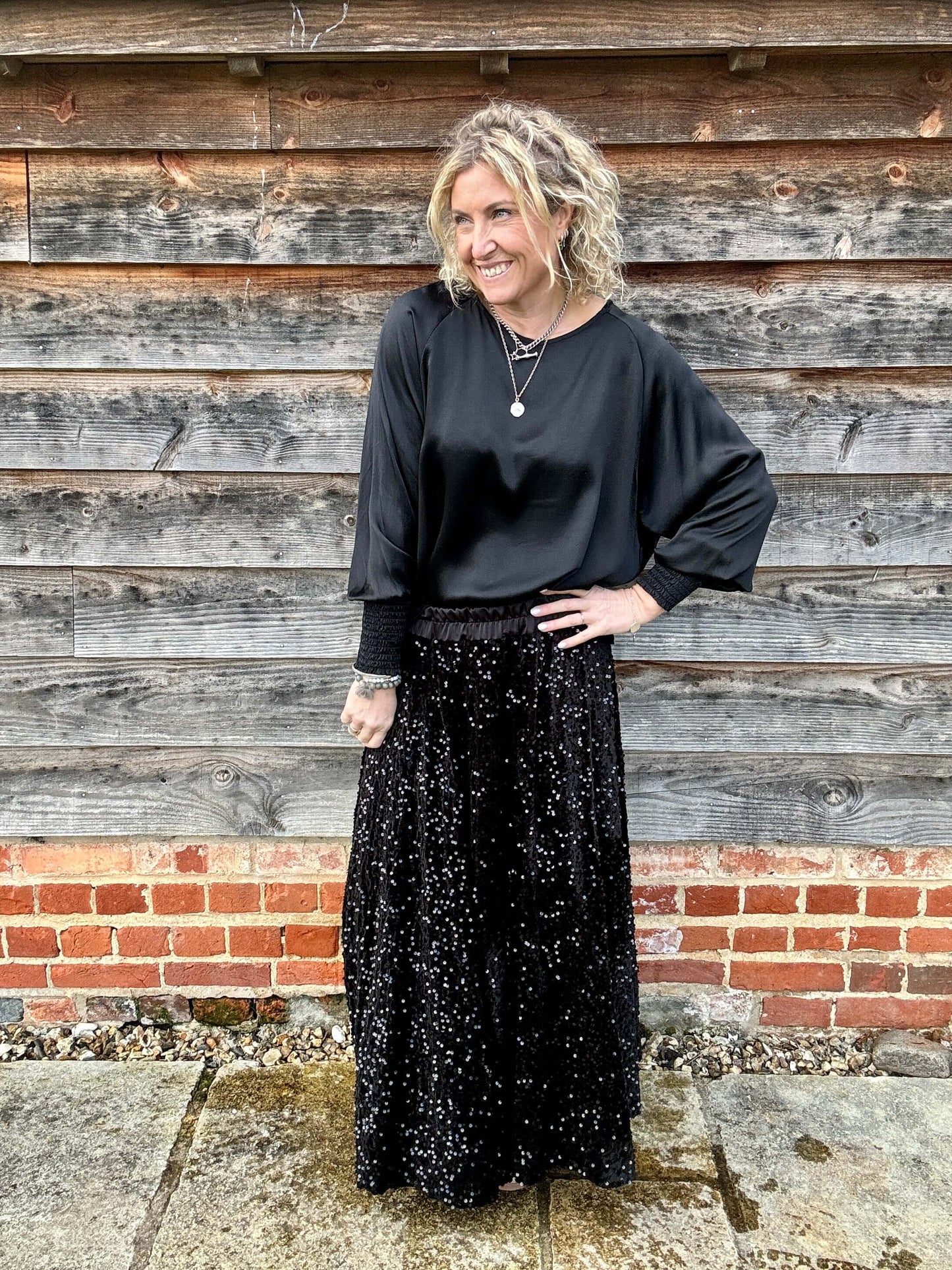 Sophia Satin Top | Black