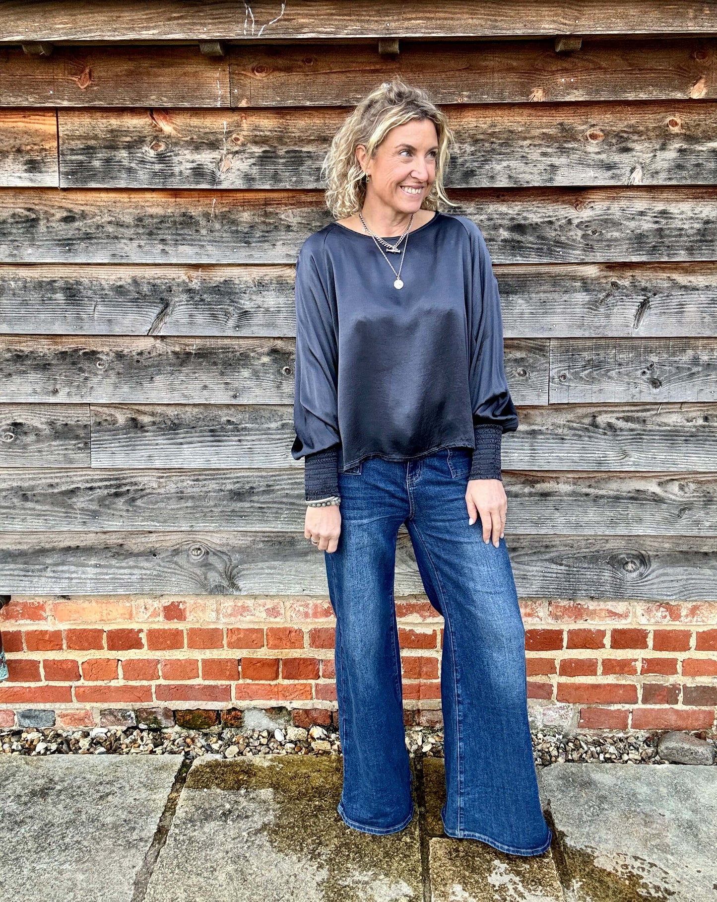 Sophia Satin Top | Charcoal