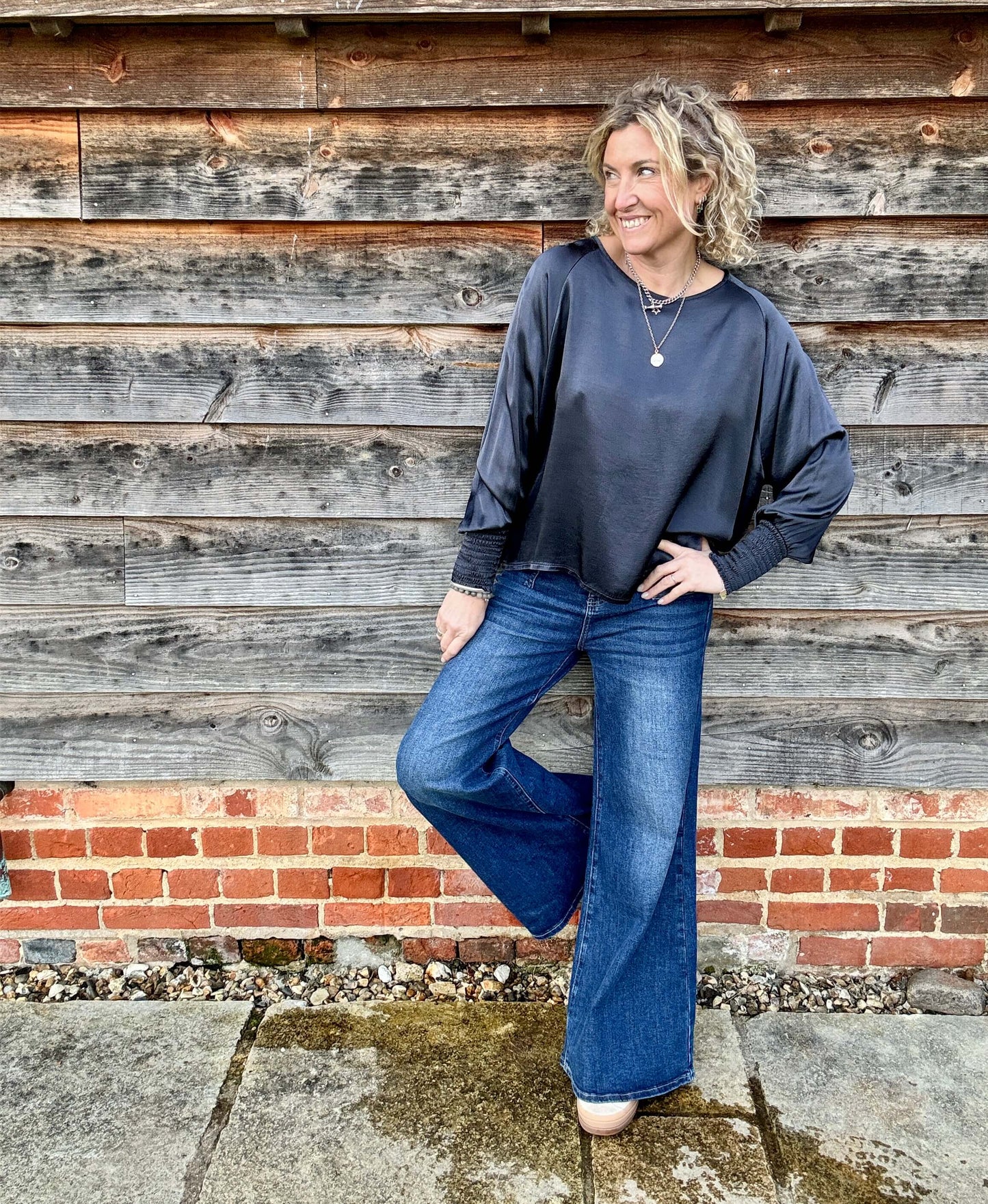 Sophia Satin Top | Charcoal