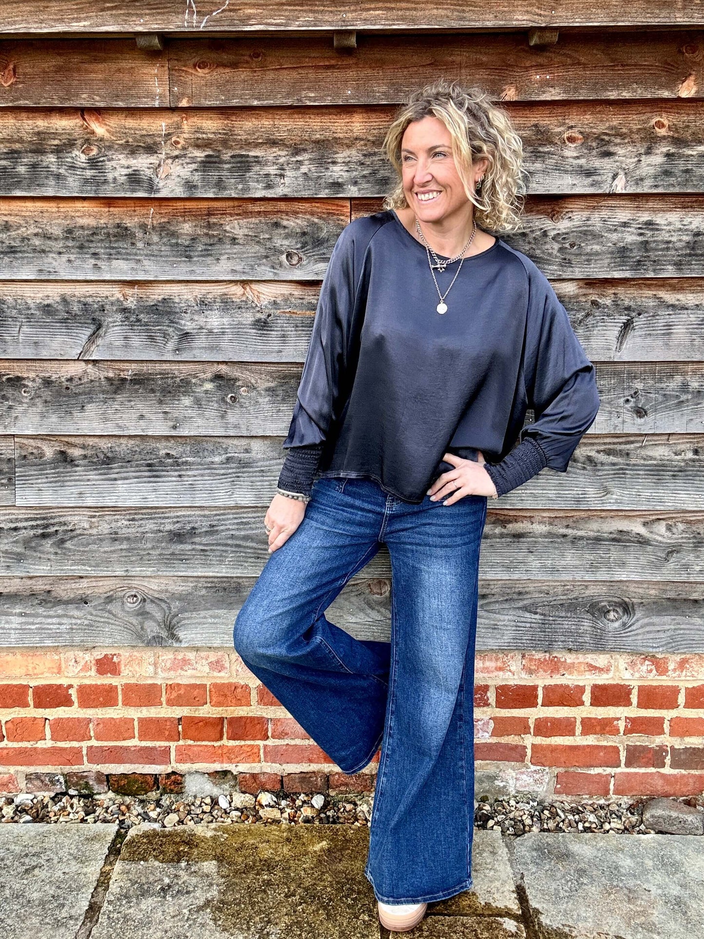 Sophia Satin Top | Charcoal