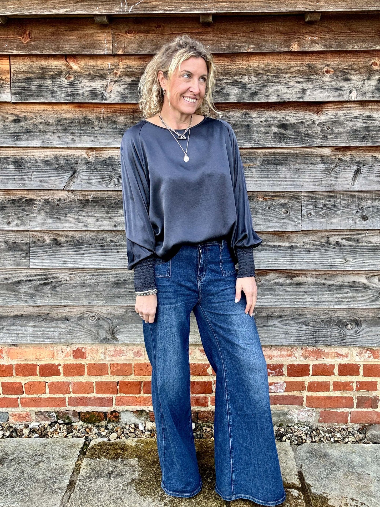 Sophia Satin Top | Charcoal