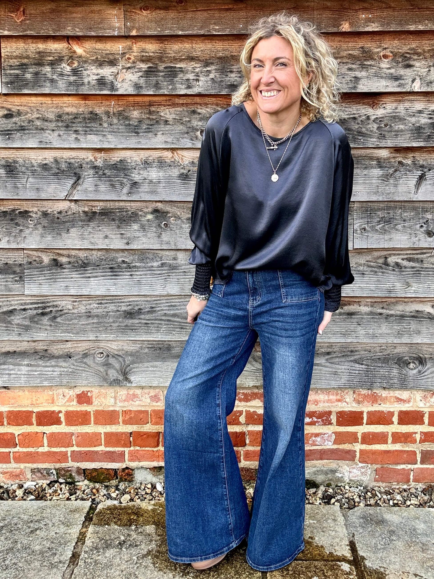 Sophia Satin Top | Charcoal