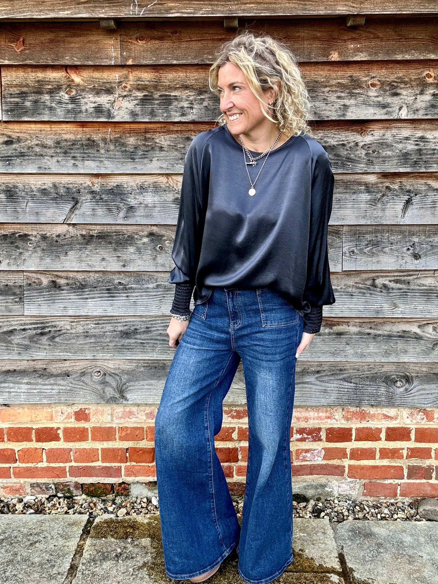 Sophia Satin Top | Charcoal