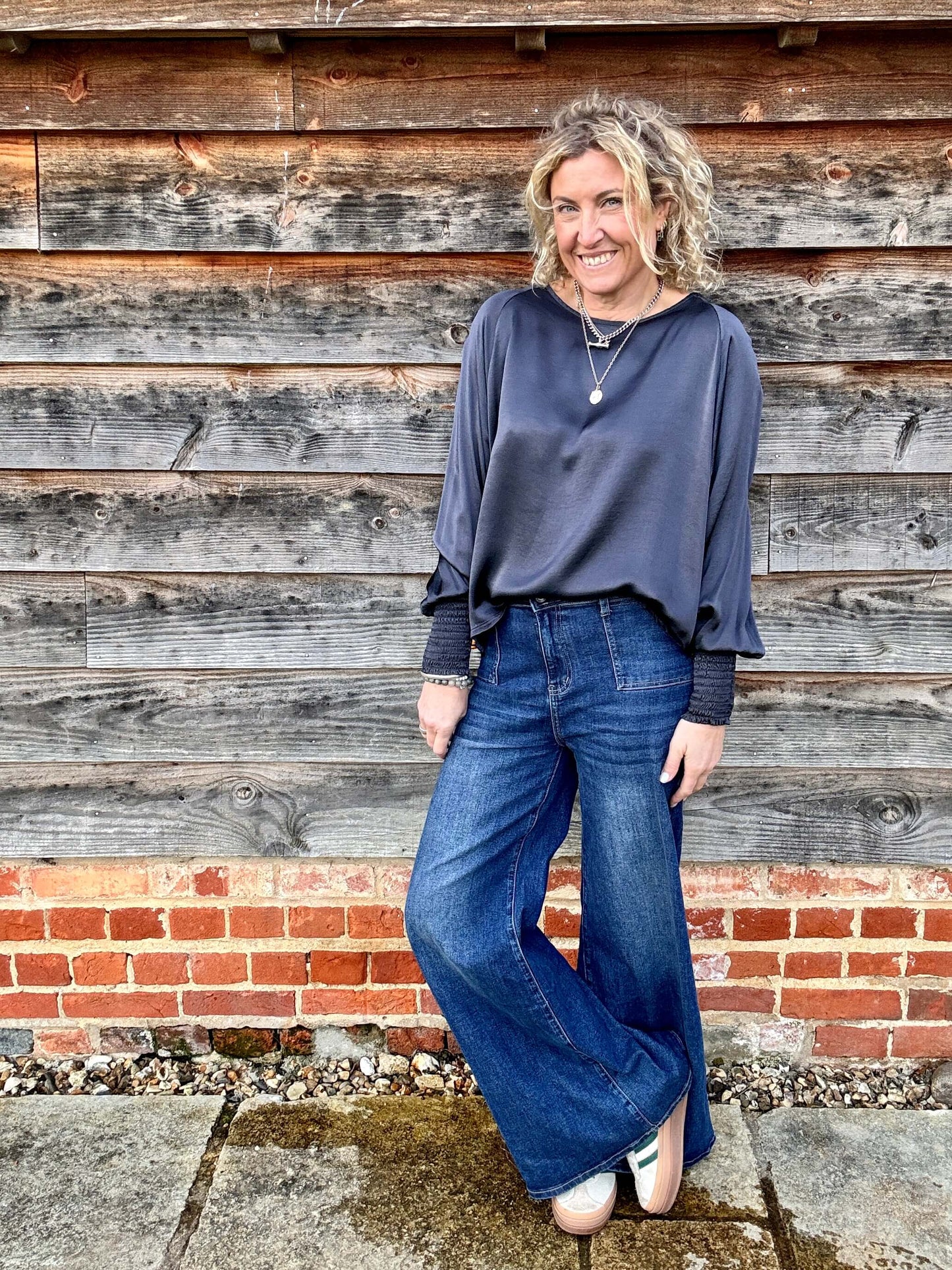 Sophia Satin Top | Charcoal