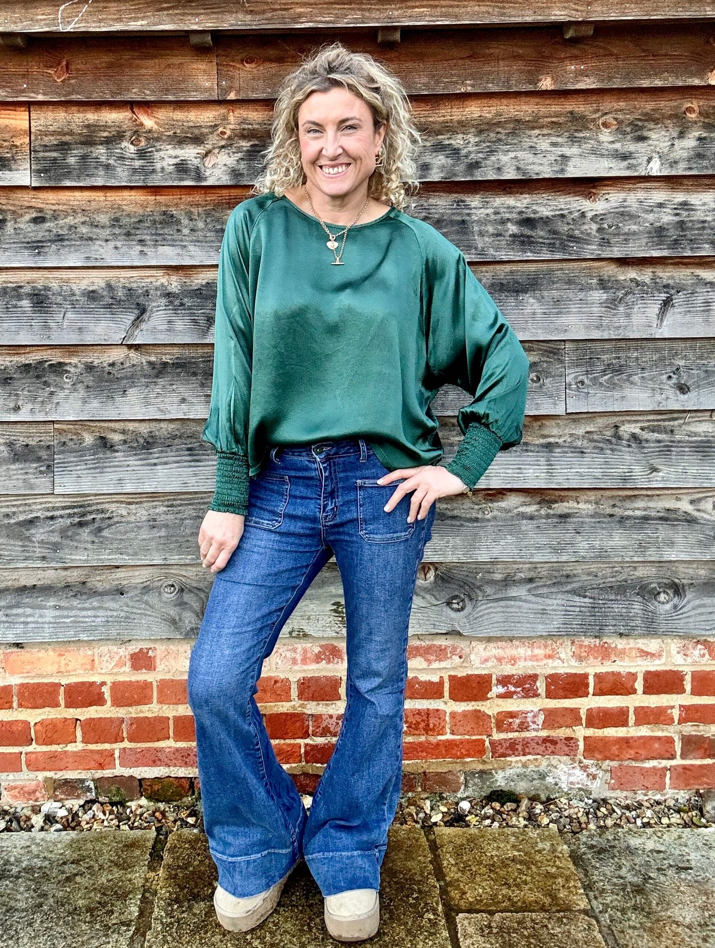 Sophia Satin Top | Forest