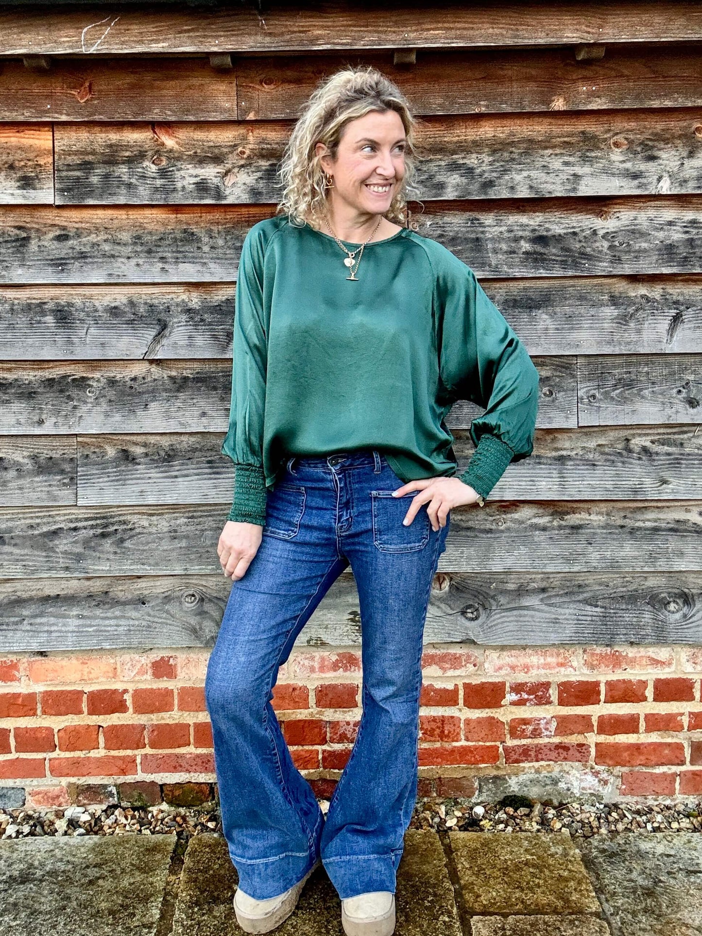 Sophia Satin Top | Forest