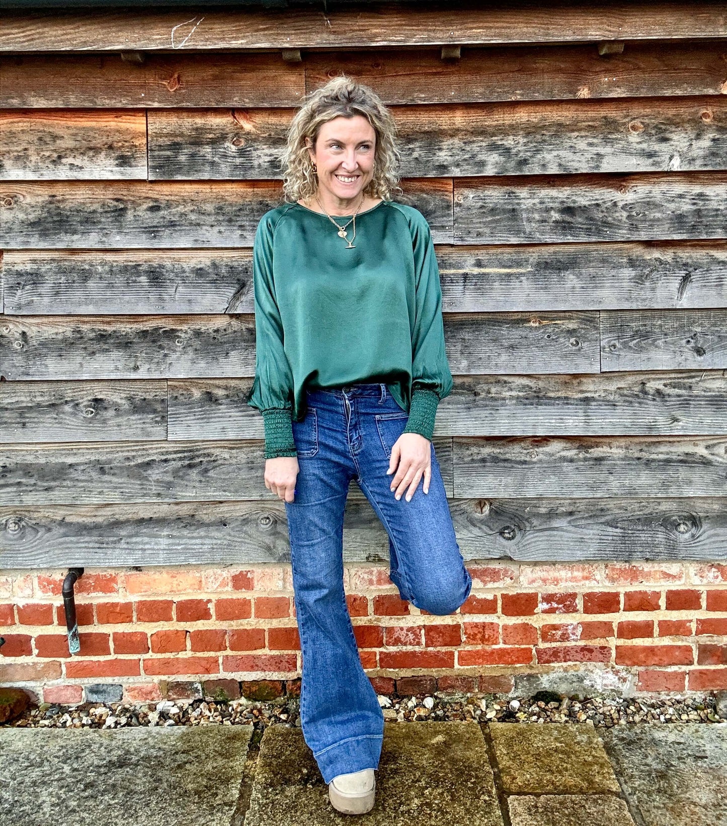 Sophia Satin Top | Forest