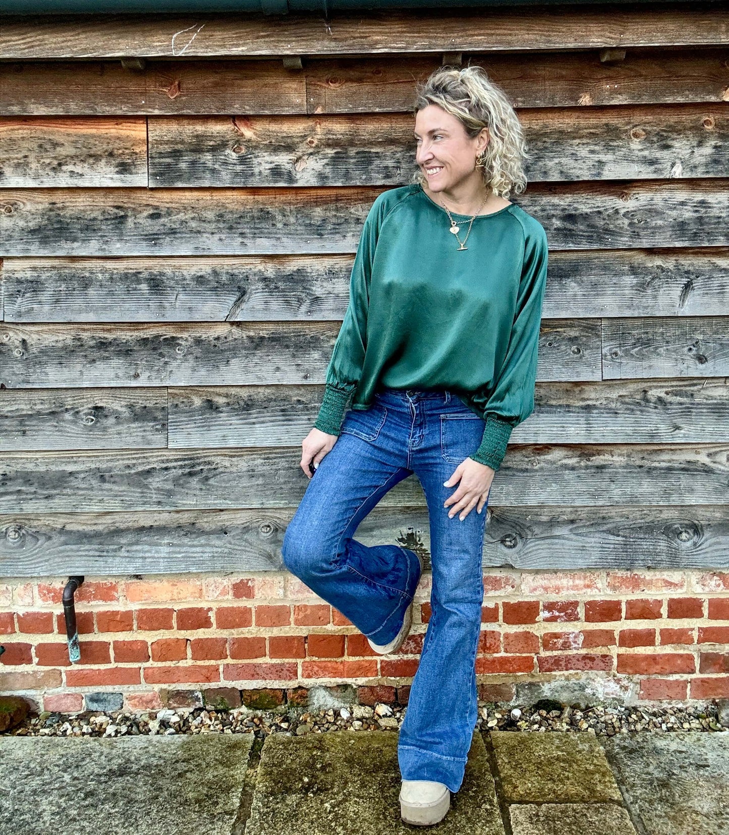Sophia Satin Top | Forest