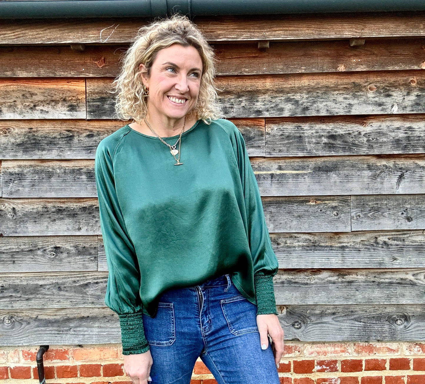Sophia Satin Top | Forest