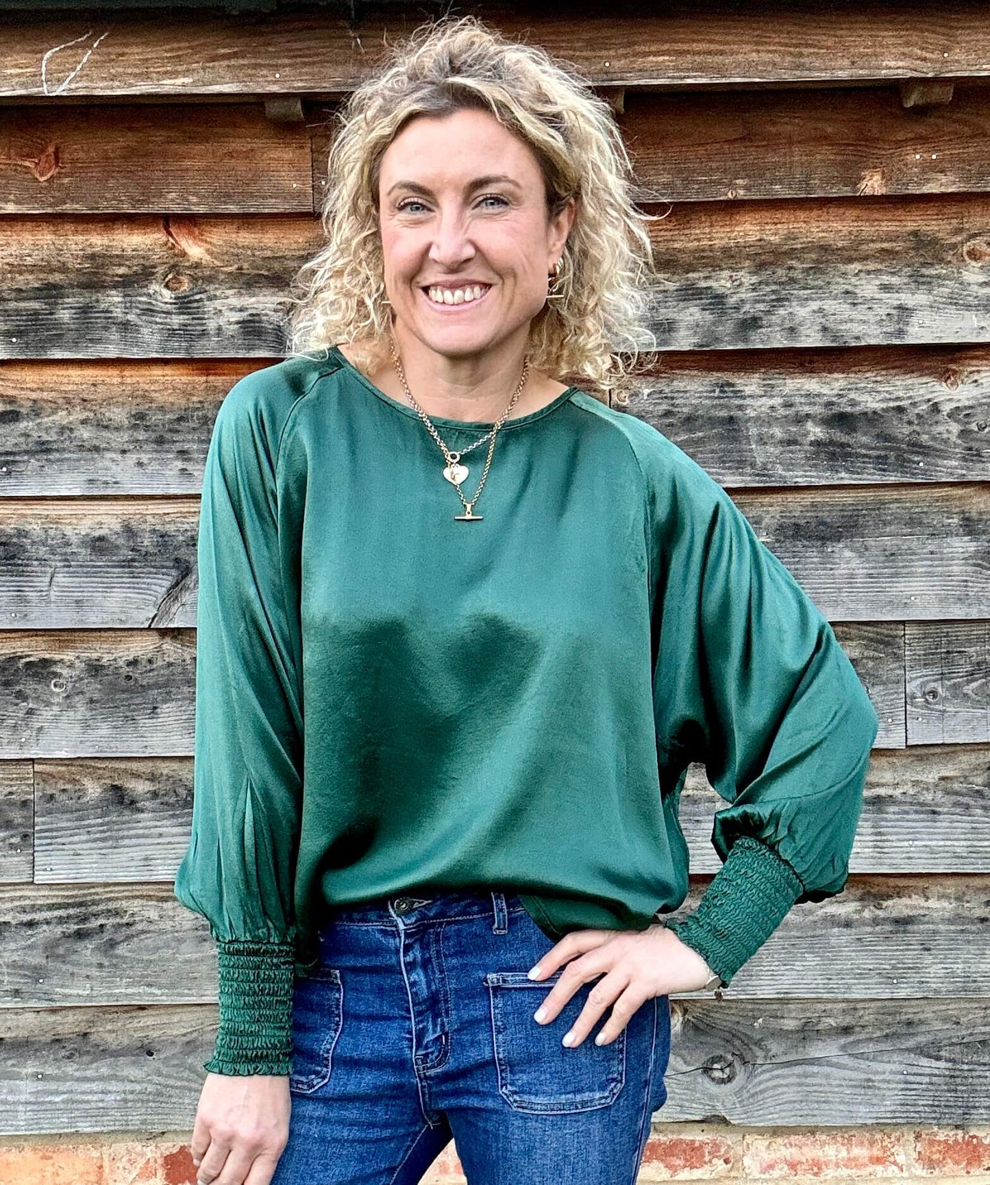 Sophia Satin Top | Forest