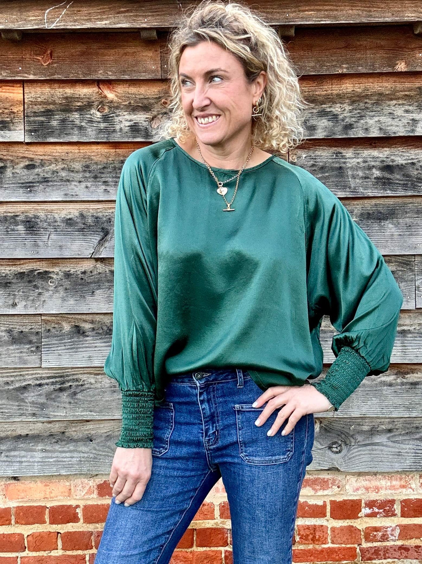 Sophia Satin Top | Forest