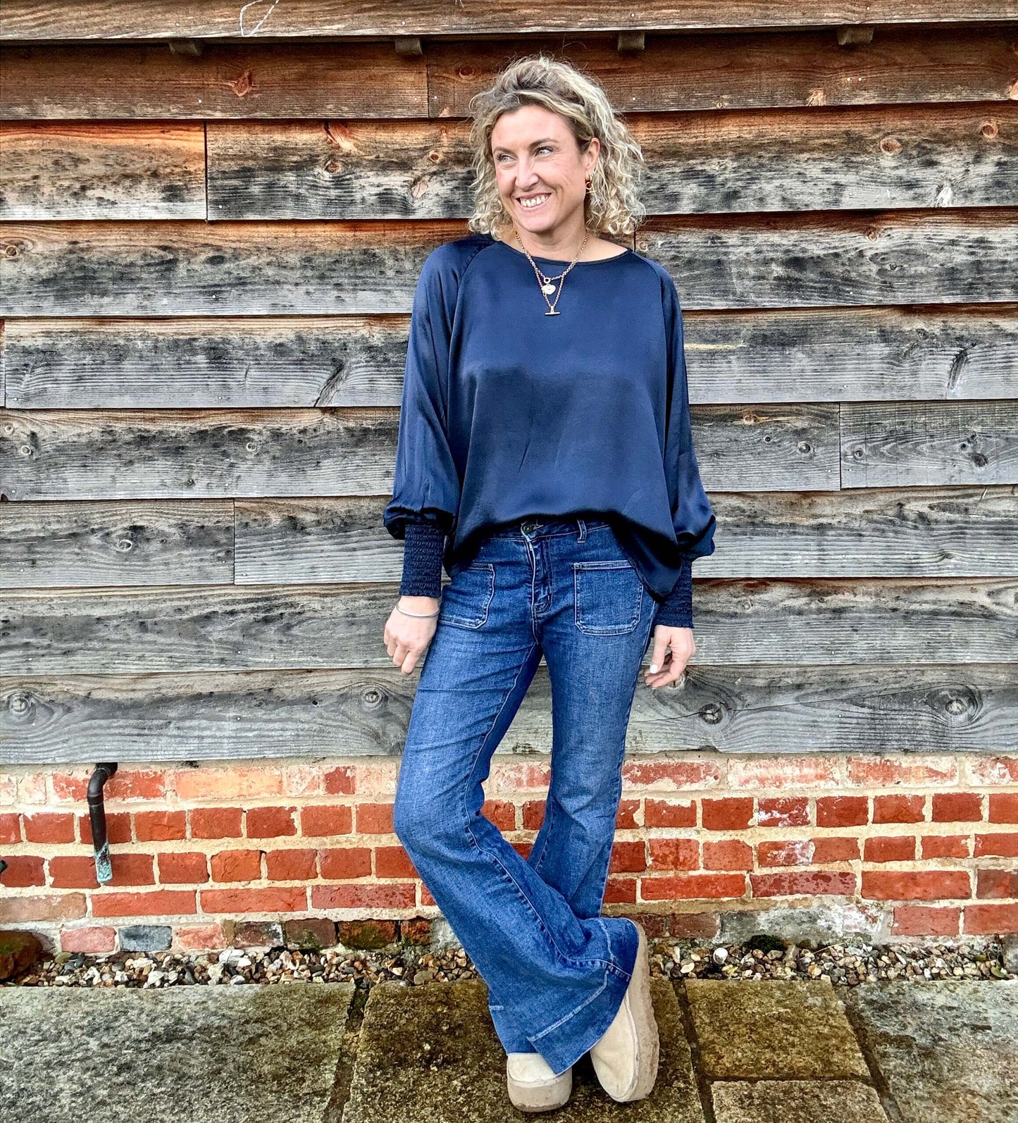 Sophia Satin Top | Navy