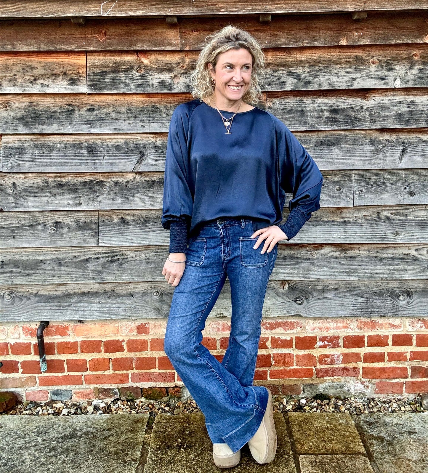 Sophia Satin Top | Navy