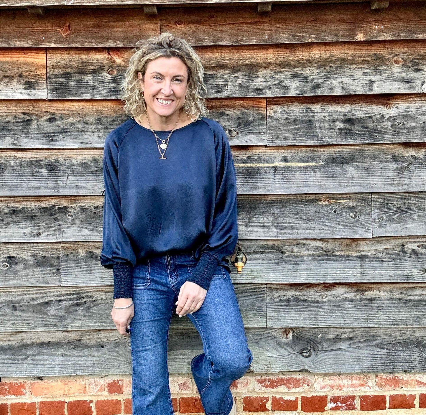 Sophia Satin Top | Navy