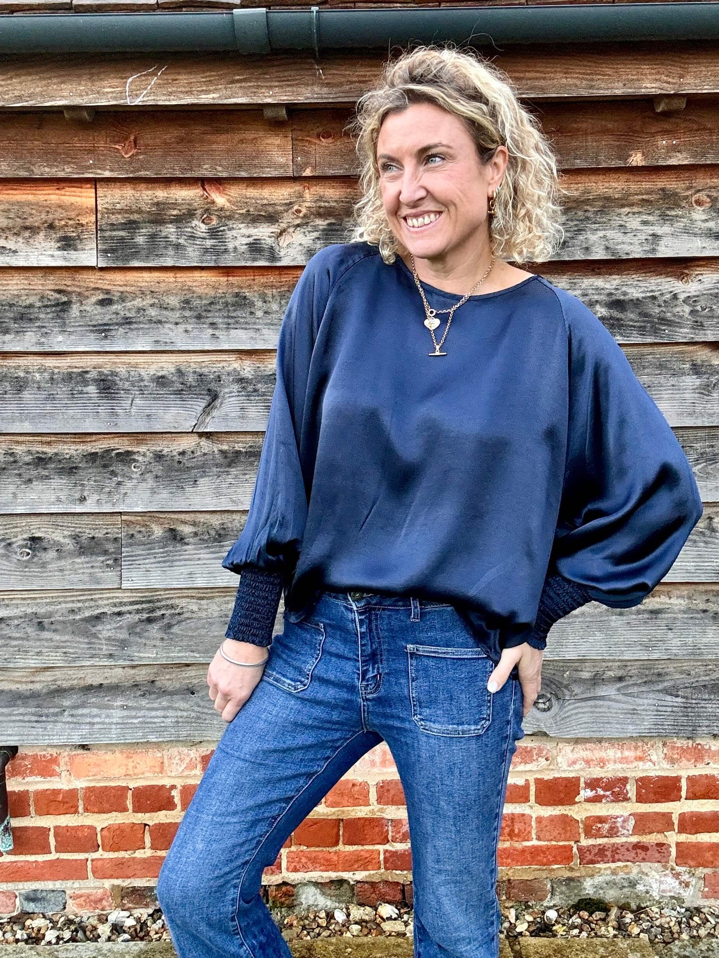 Sophia Satin Top | Navy