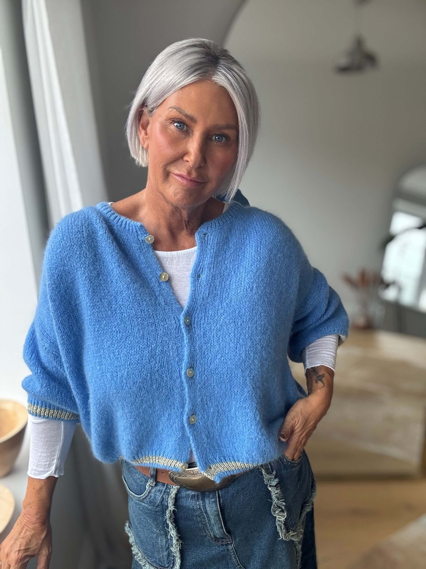 The Hamptons Cardigan | Sapphire & Gold