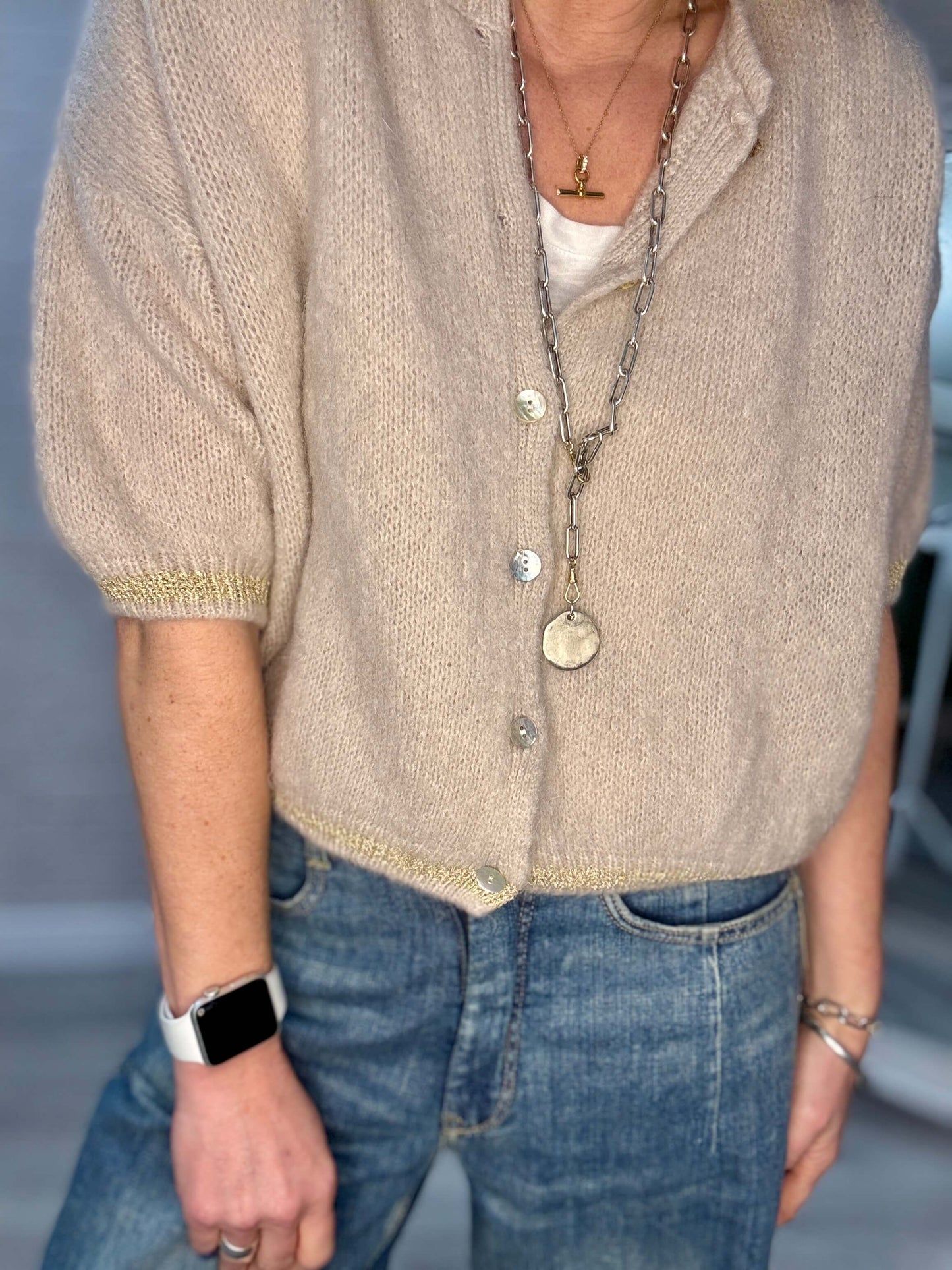 The Hamptons Cardigan | Beige & Gold