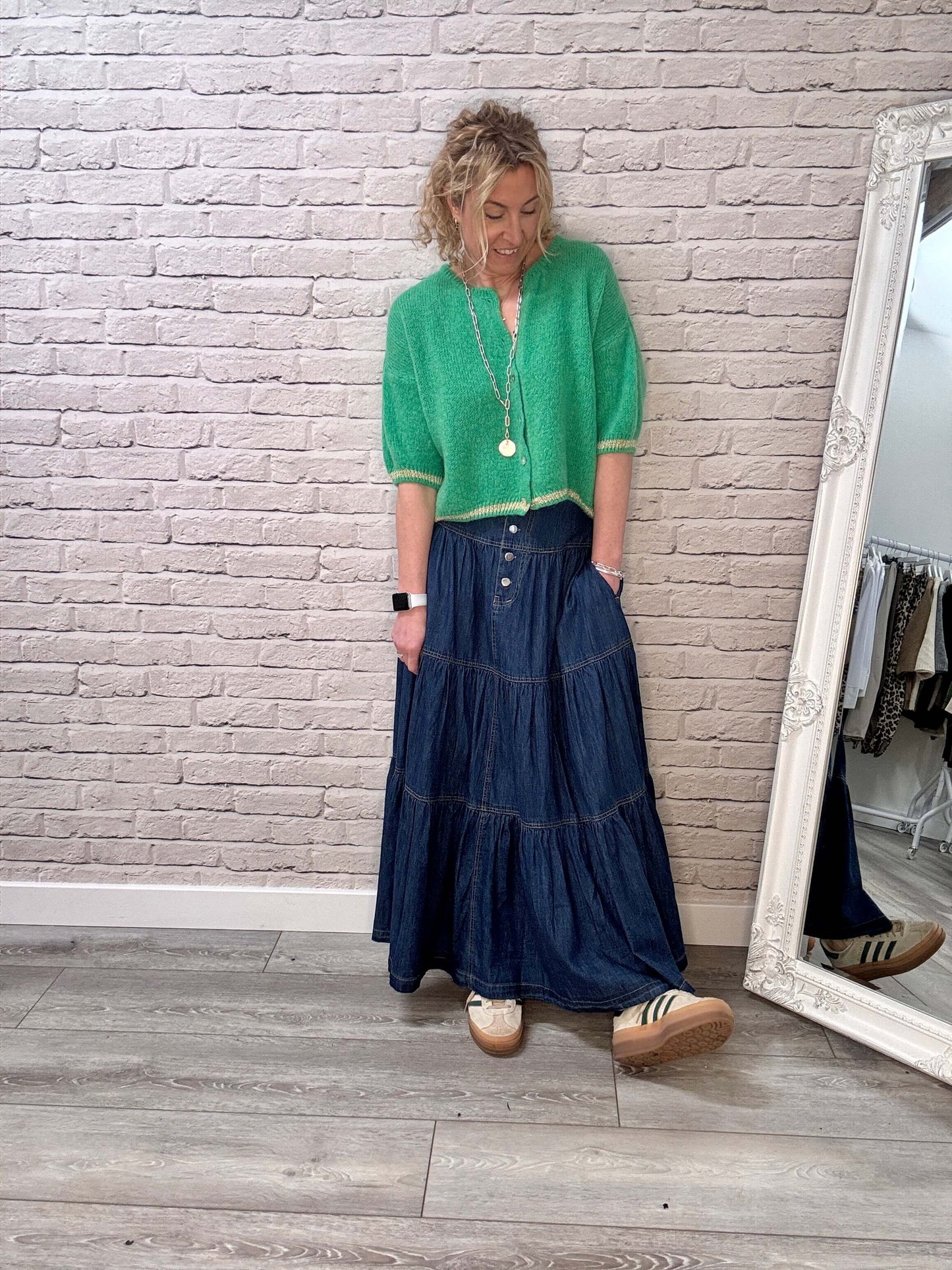 Jojo Tiered Denim Maxi Skirt