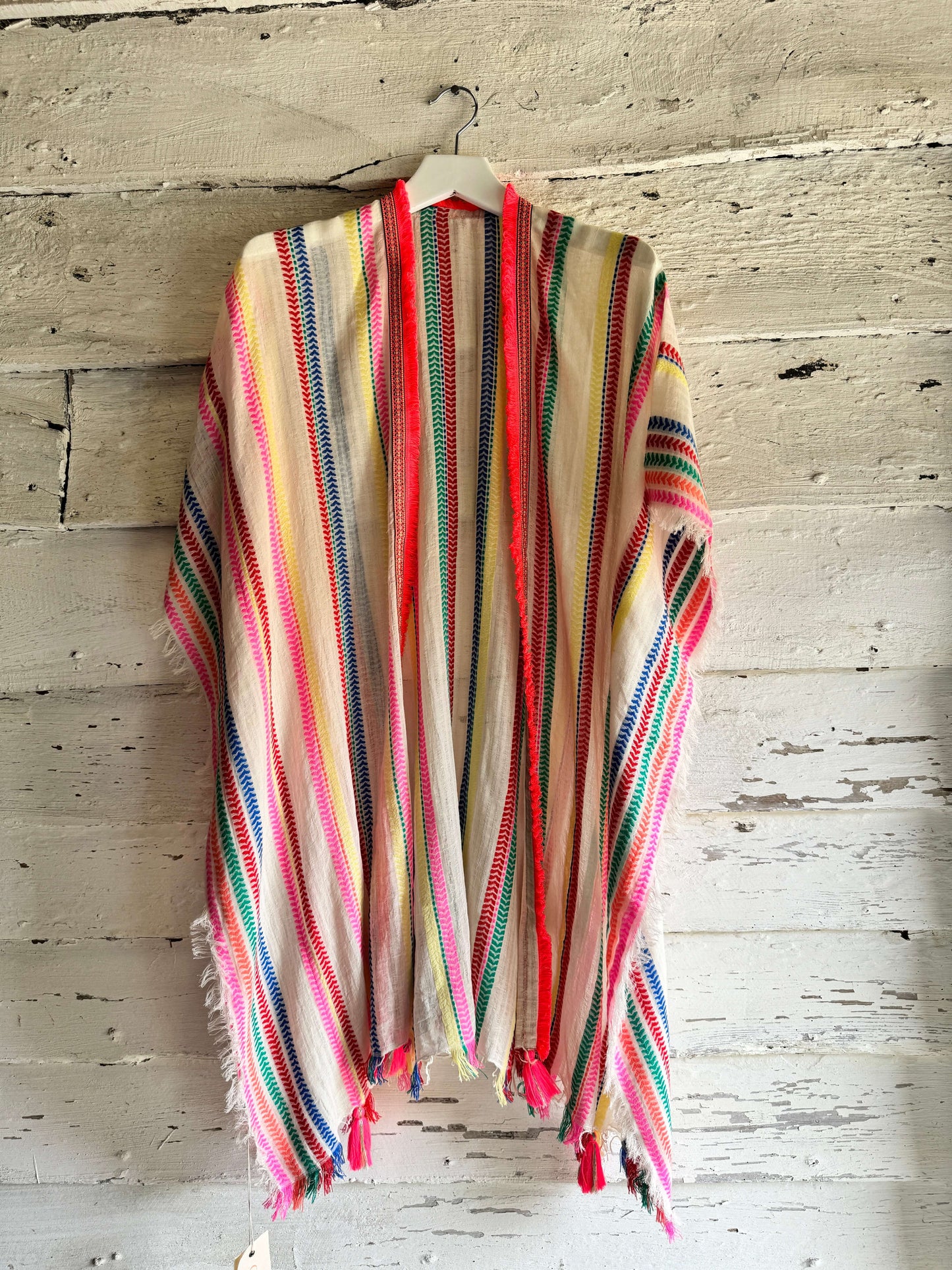 Multi Stripe with Neon Pink Trim Kaftan