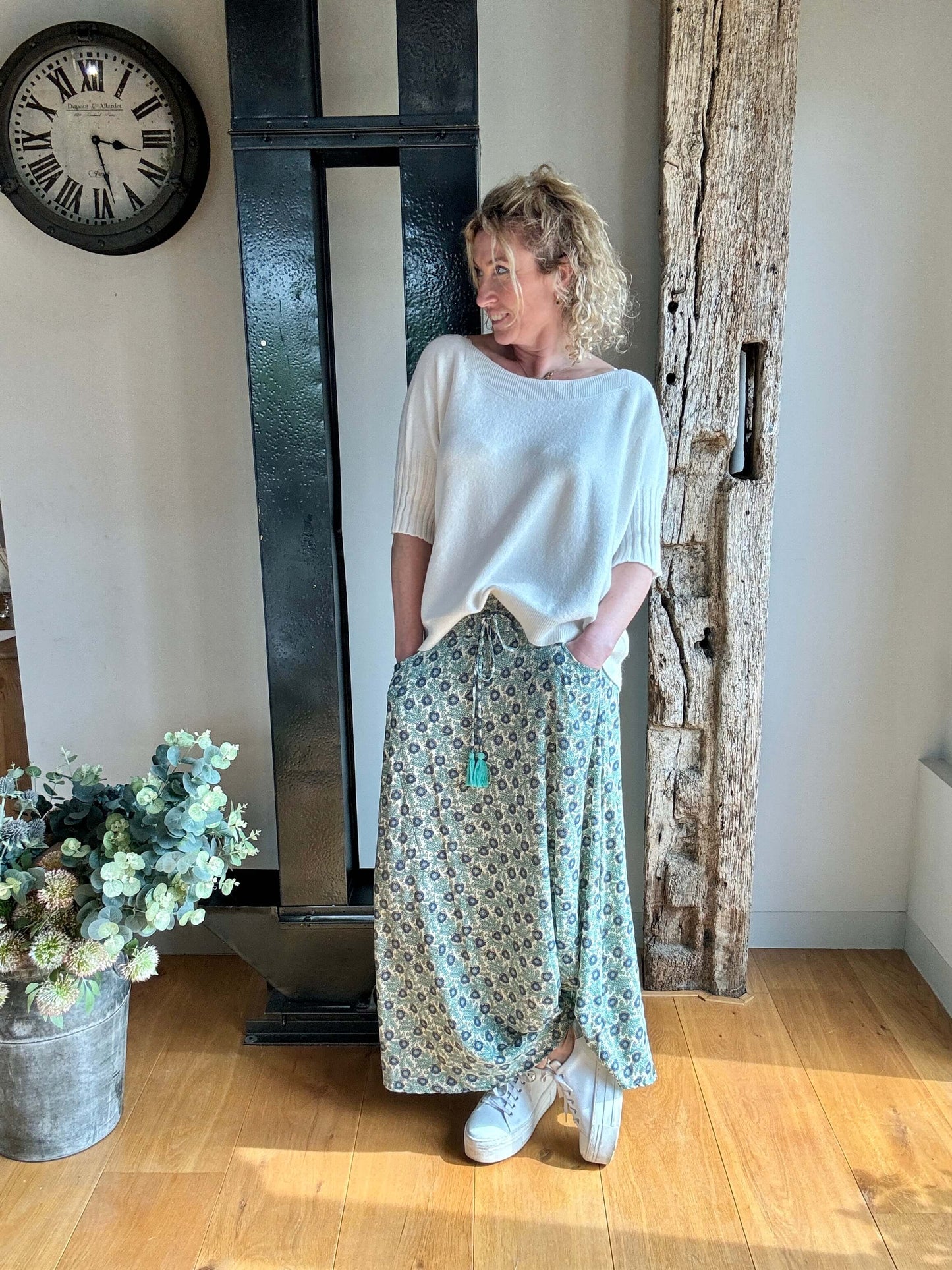 Joss Skirt | Cream Blue Gold