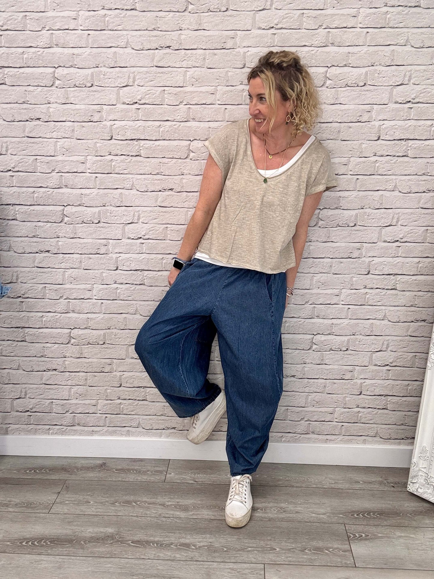 Chambray Denim Barrel Pant