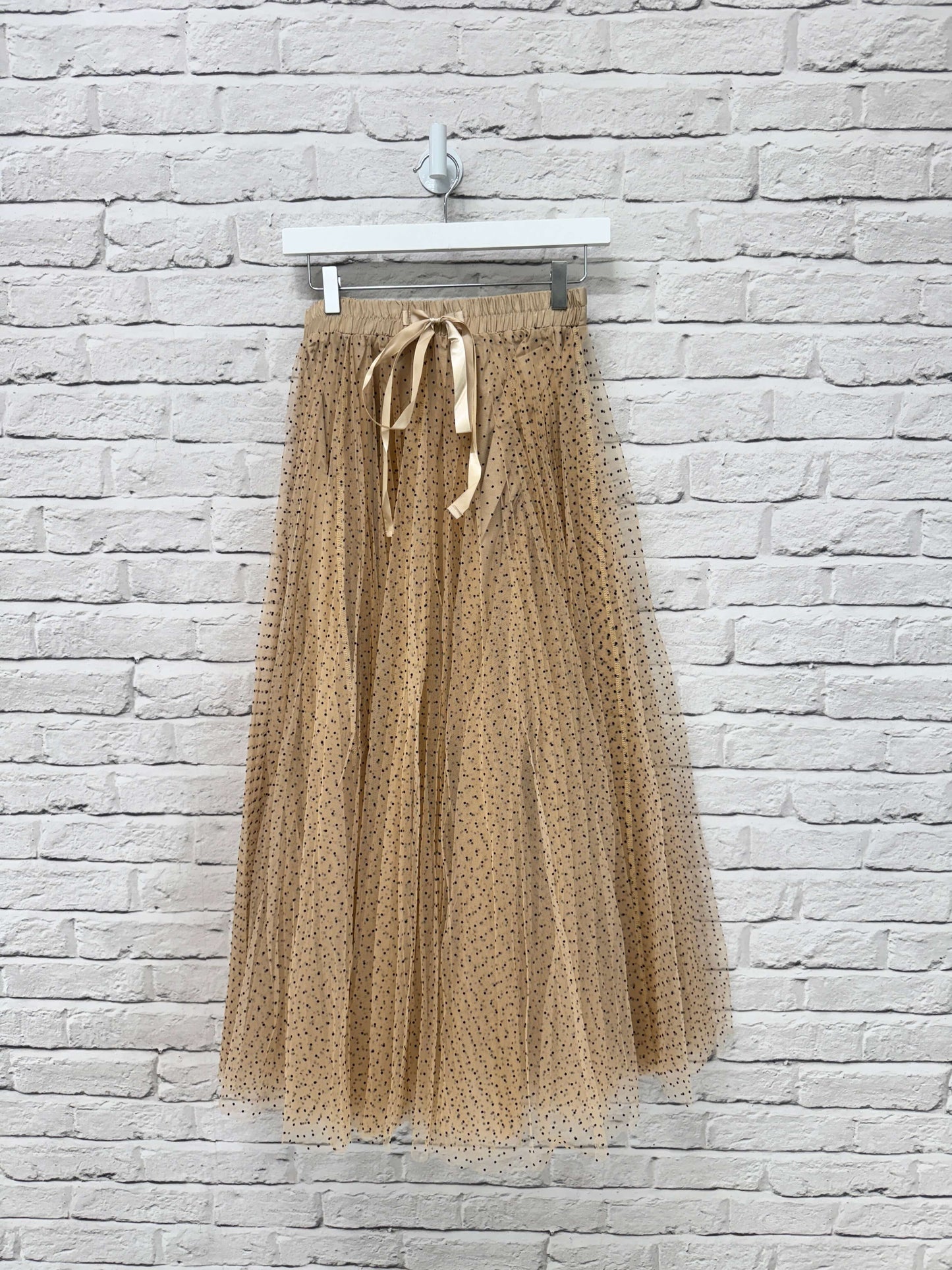 Polka Dot Tulle Skirt | Beige