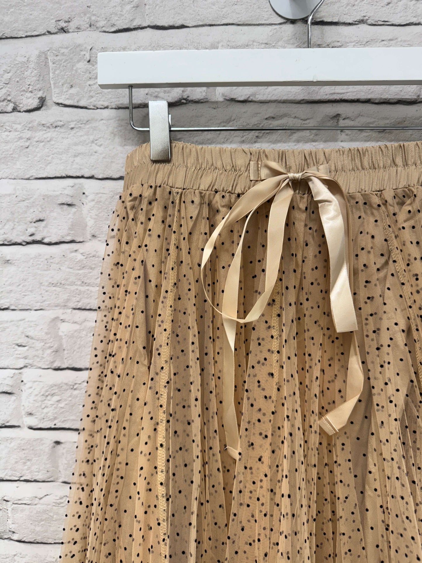 Polka Dot Tulle Skirt | Beige