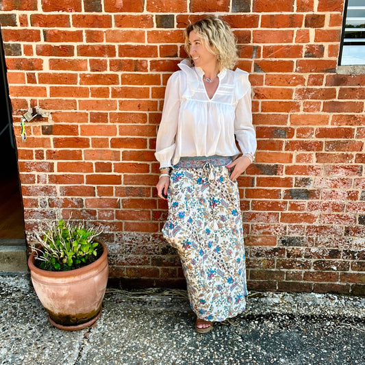 Joss Maxi Skirt | White Briar Rose with Gold