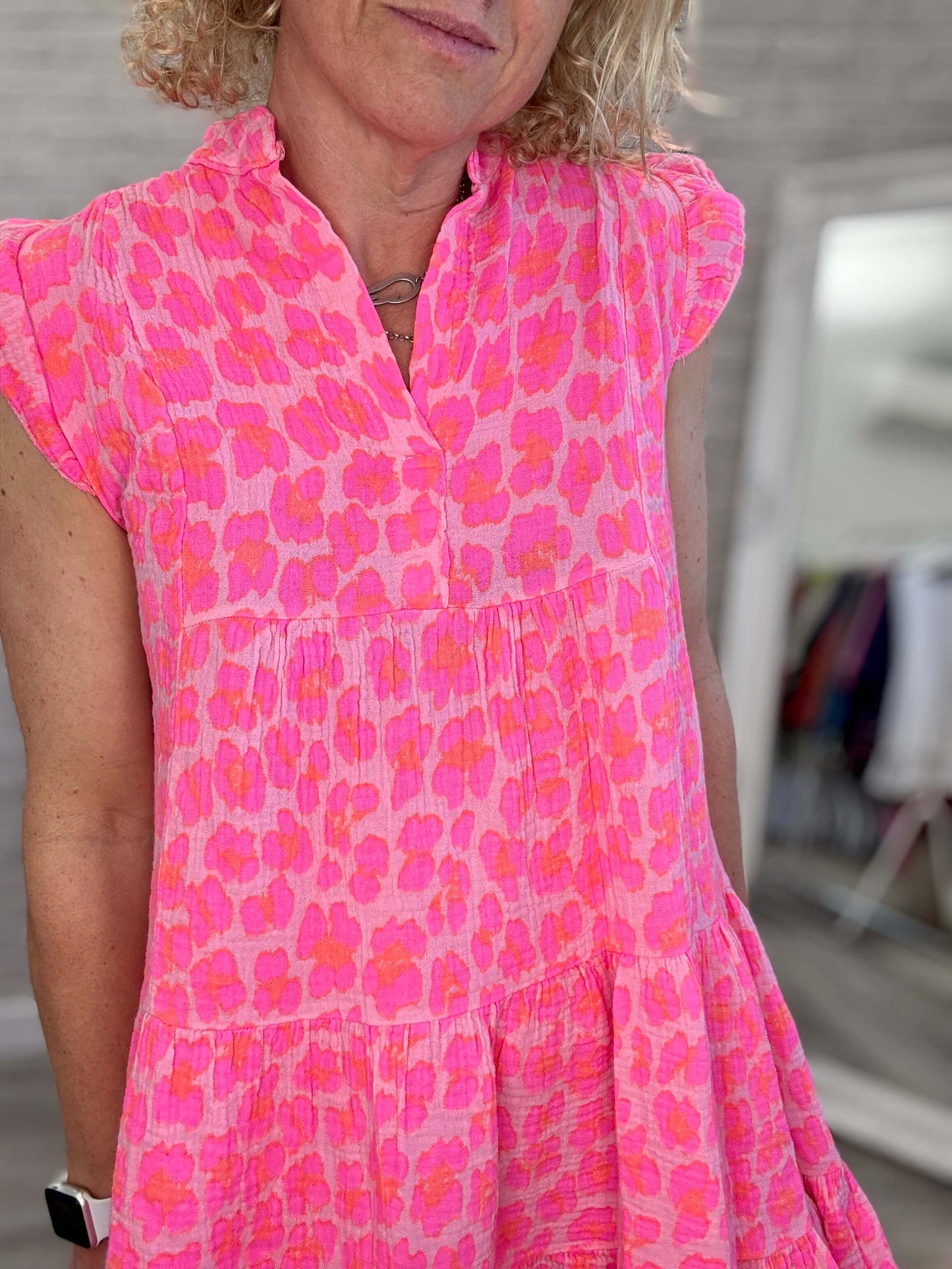 Zoe Leopard Dress | Neon Pink & Orange