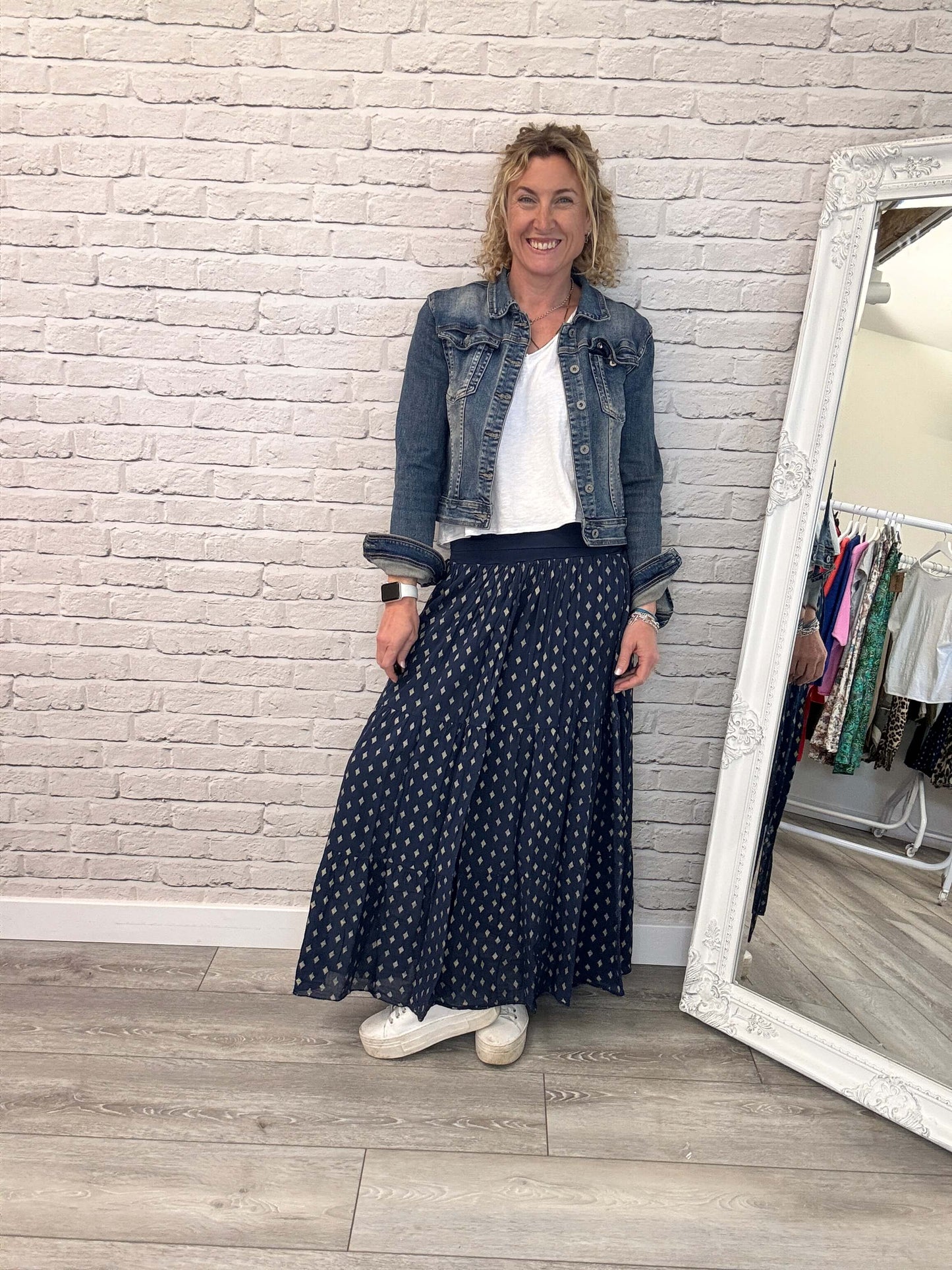 Seville Maxi Skirt | Navy/Gold