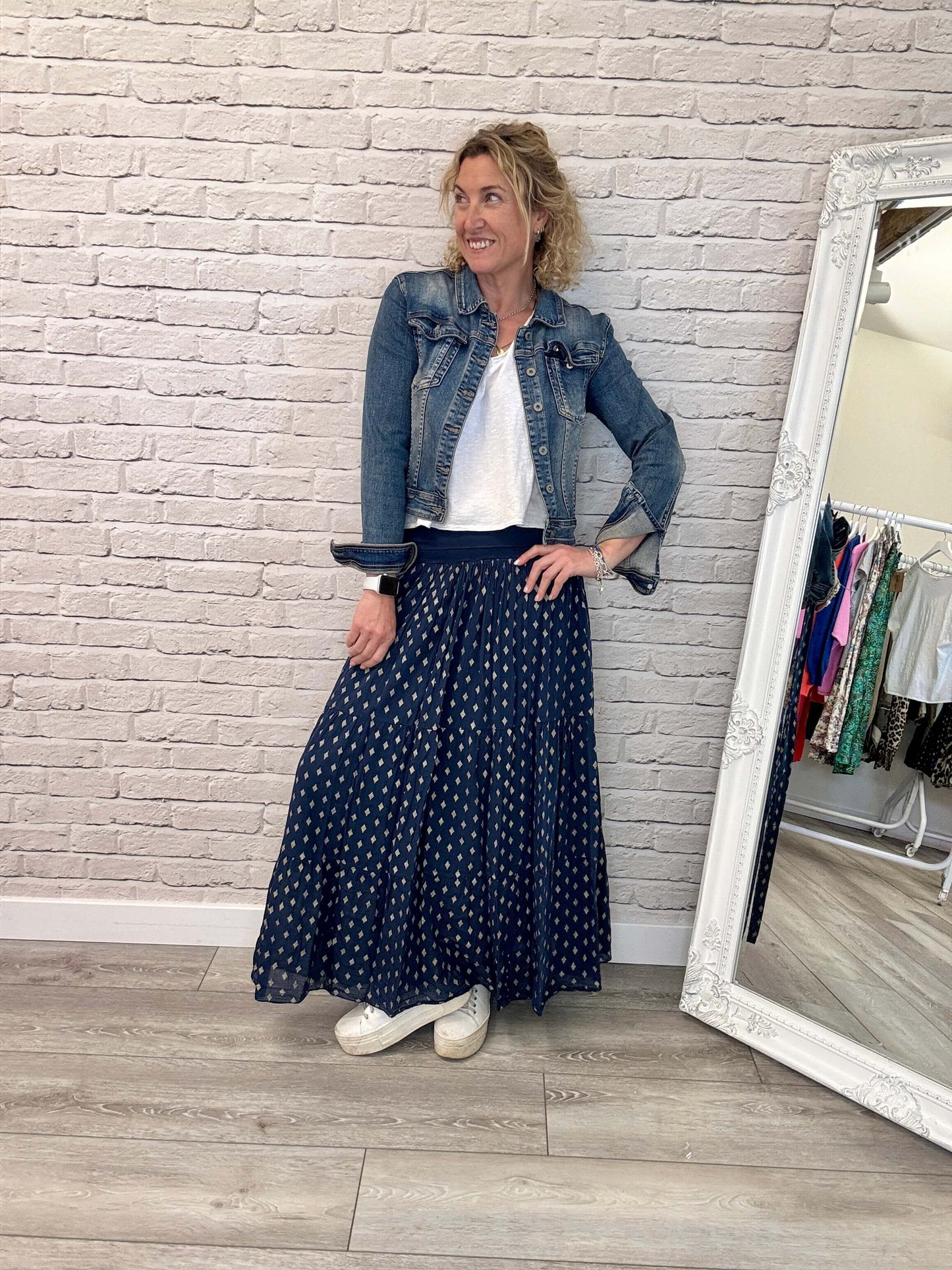 Seville Maxi Skirt | Navy/Gold