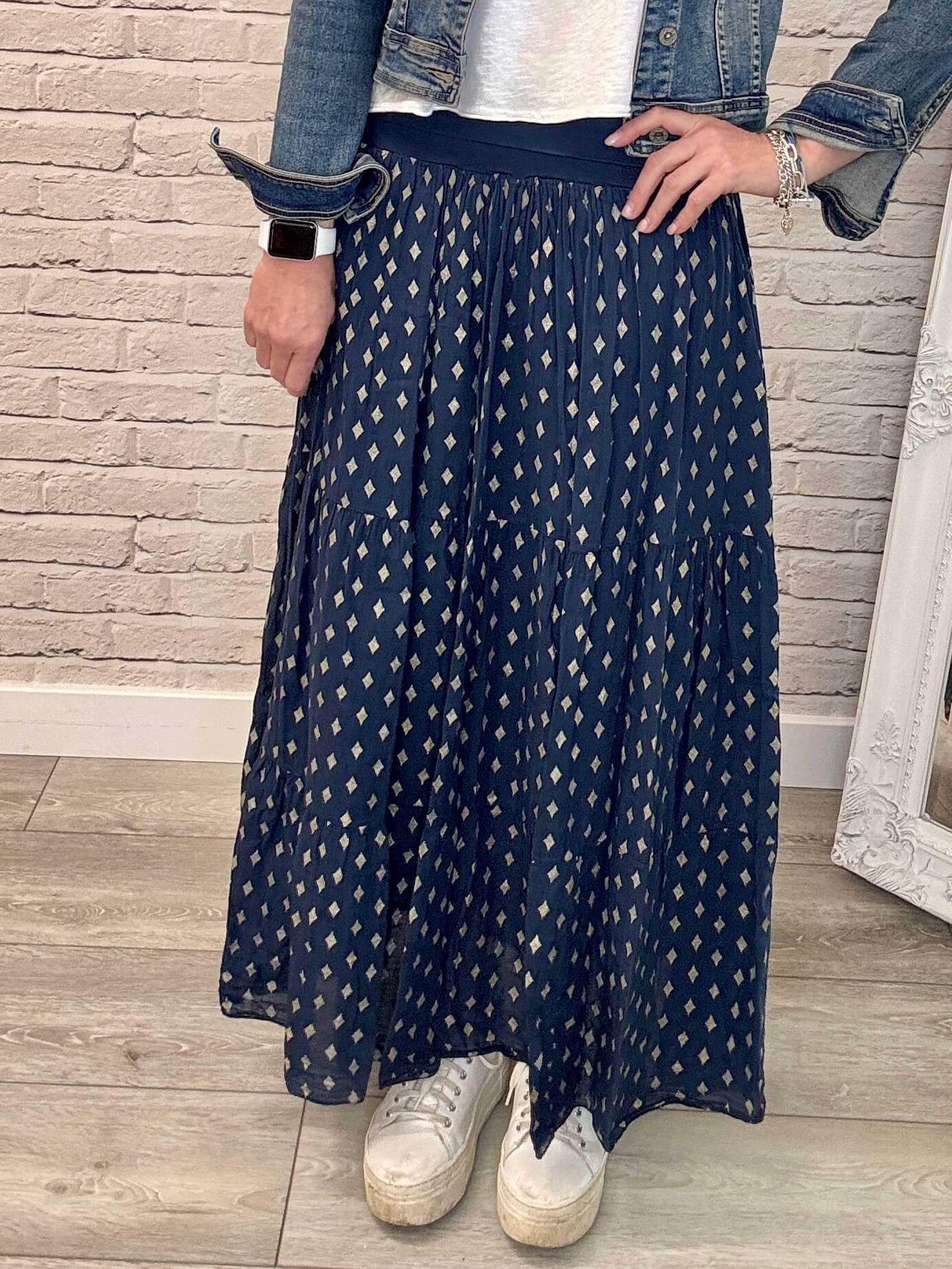 Seville Maxi Skirt | Navy/Gold