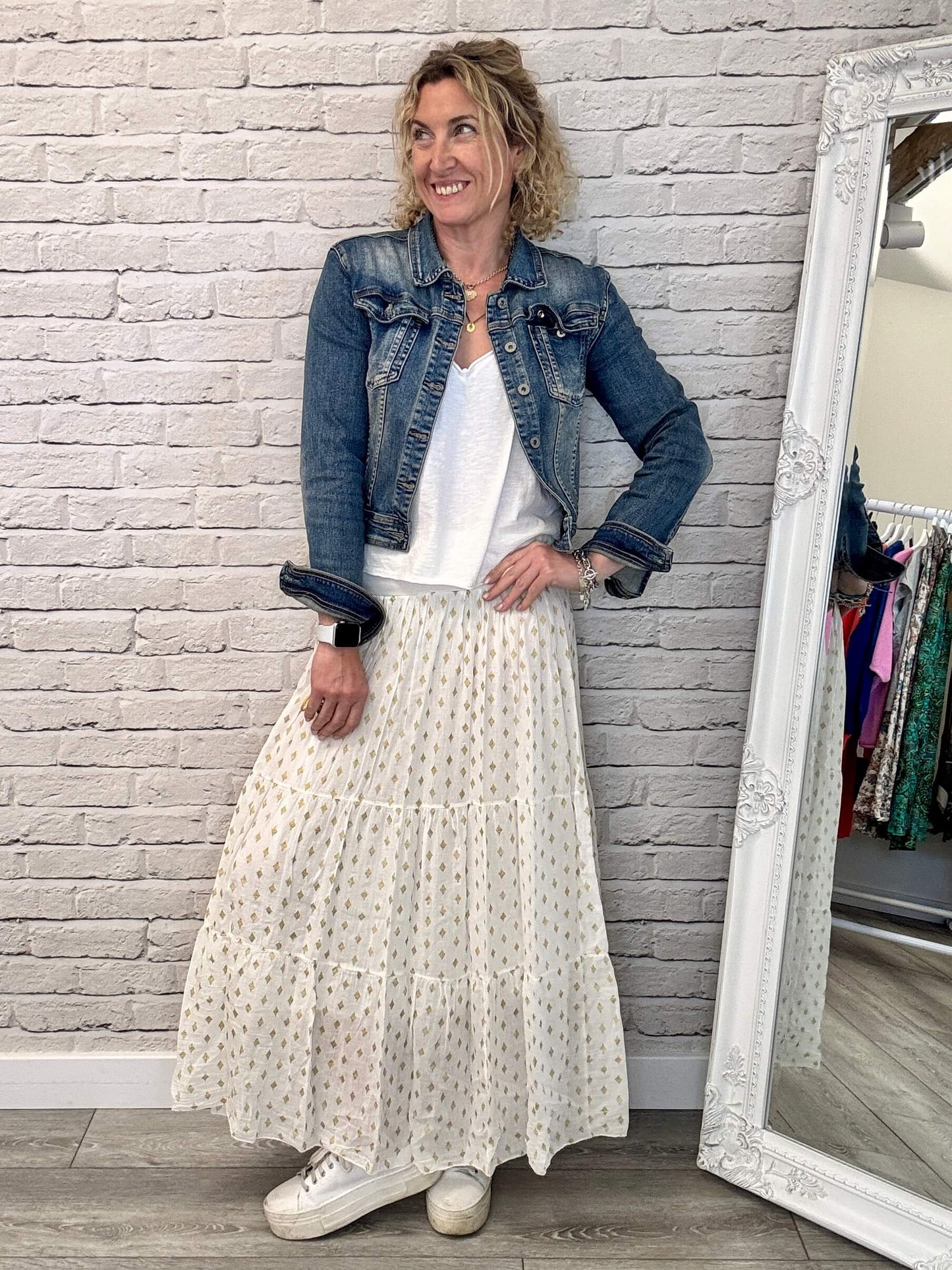 Seville Maxi Skirt | White/Gold