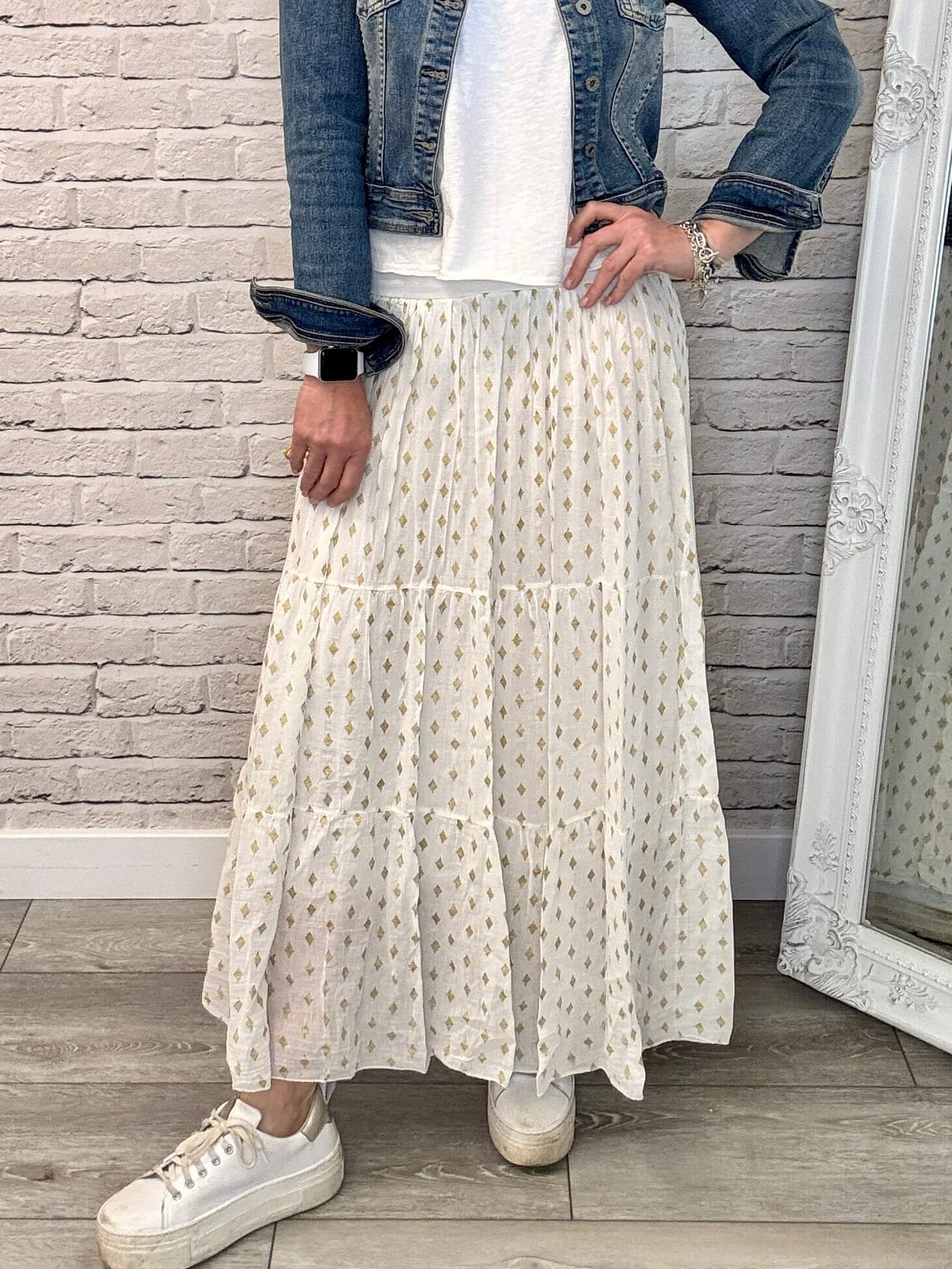 Seville Maxi Skirt | White/Gold