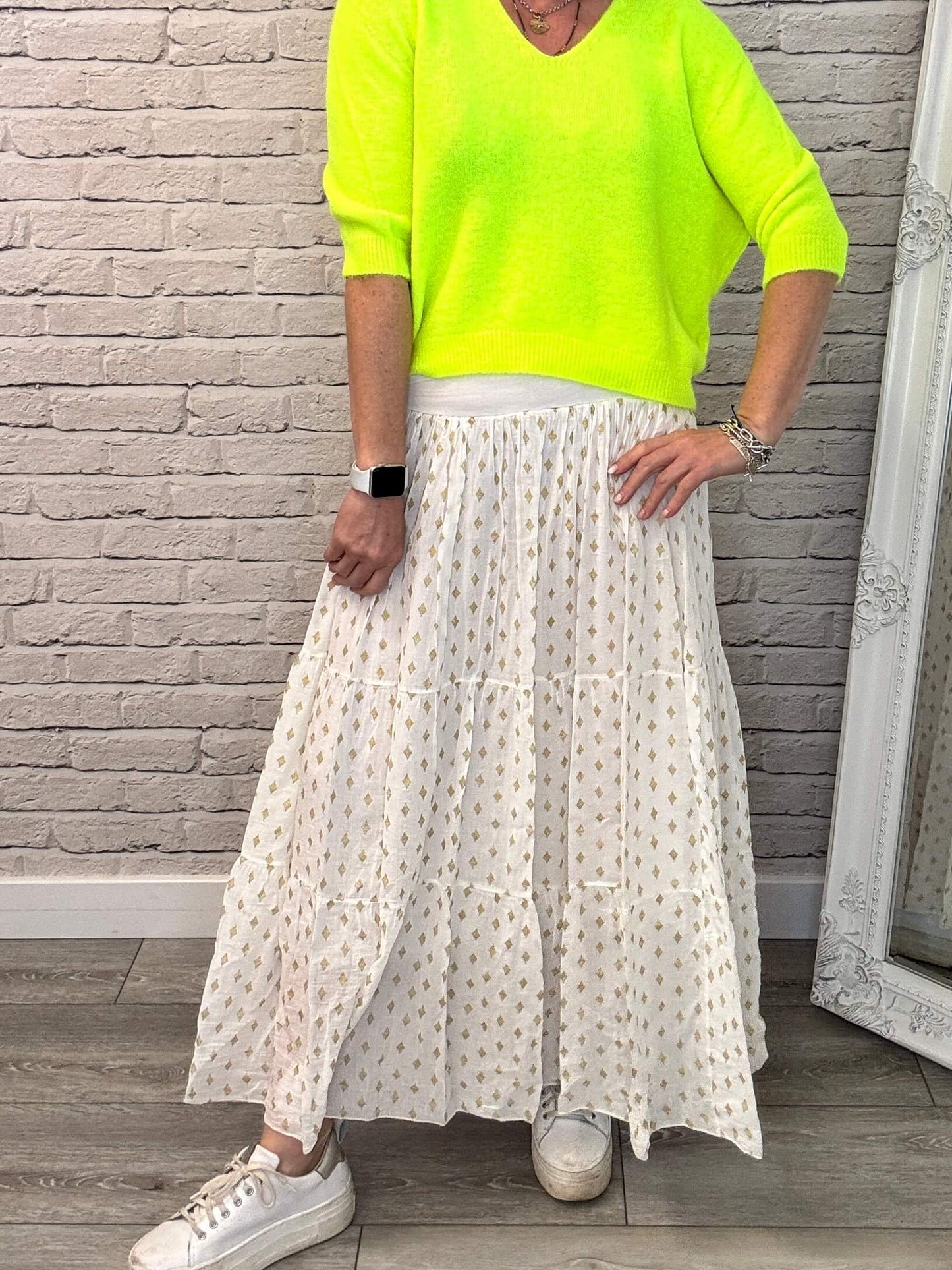 Seville Maxi Skirt | White/Gold