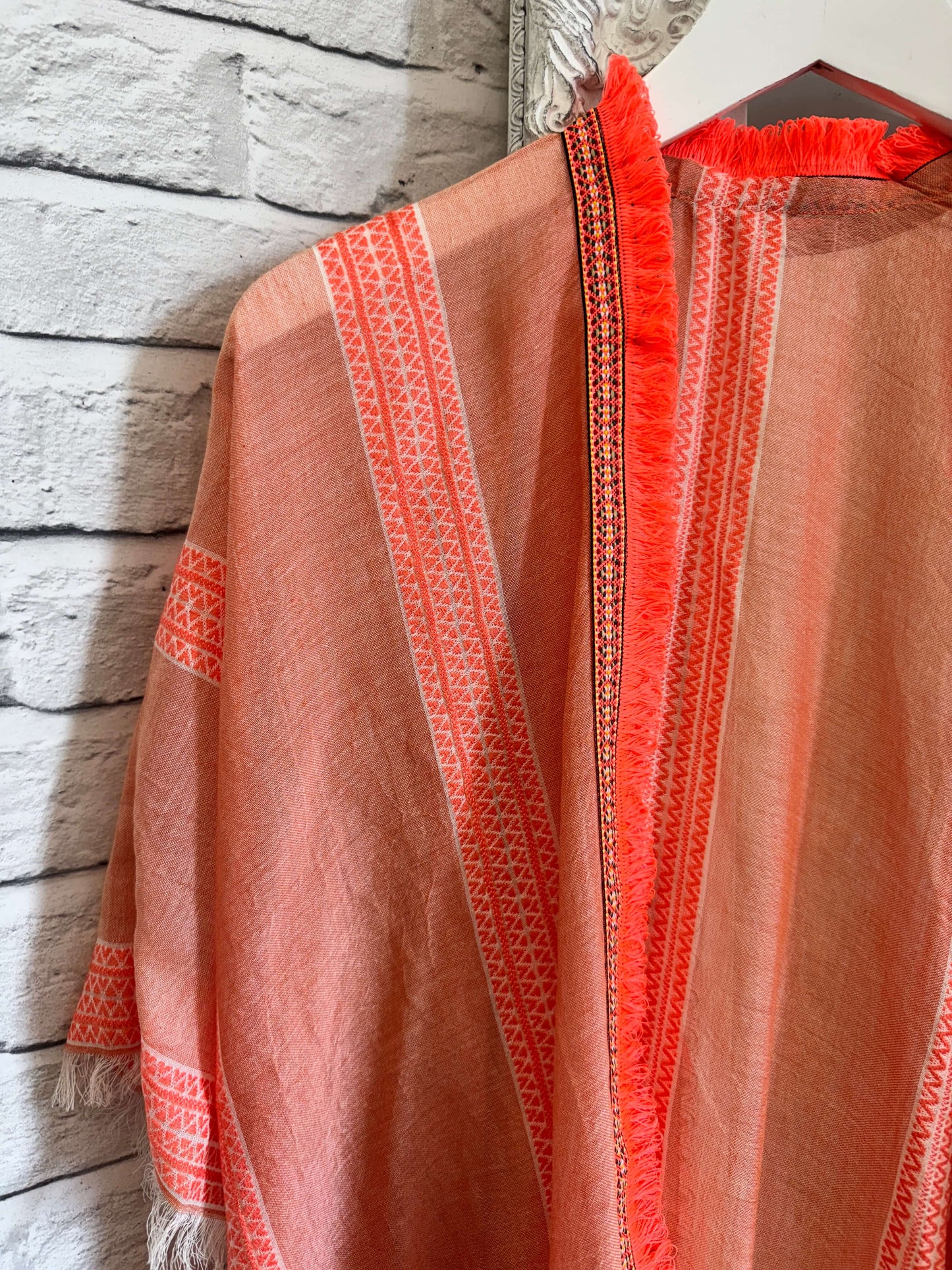 Orange Stripe Kaftan with Neon Coral Trim