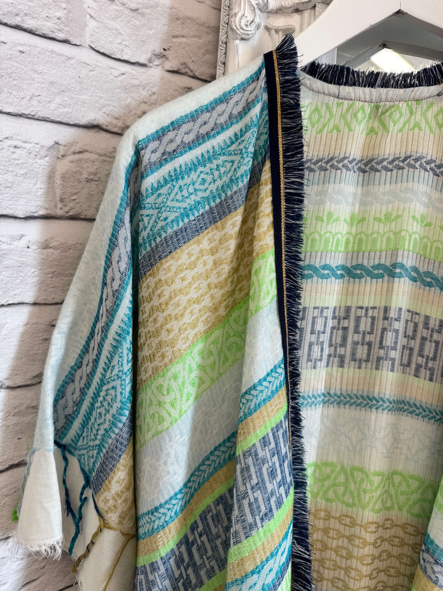 Blue & Green Stripe Kaftan with Navy & Gold Trim