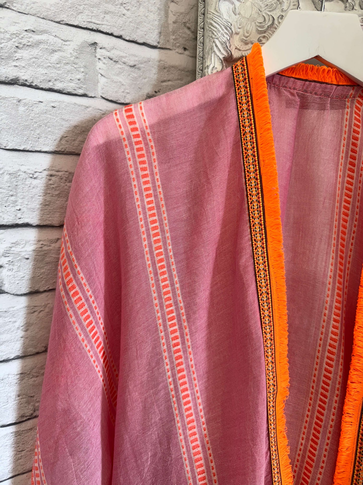 Pink & Orange Stripe Kaftan with Neon Orange Trim