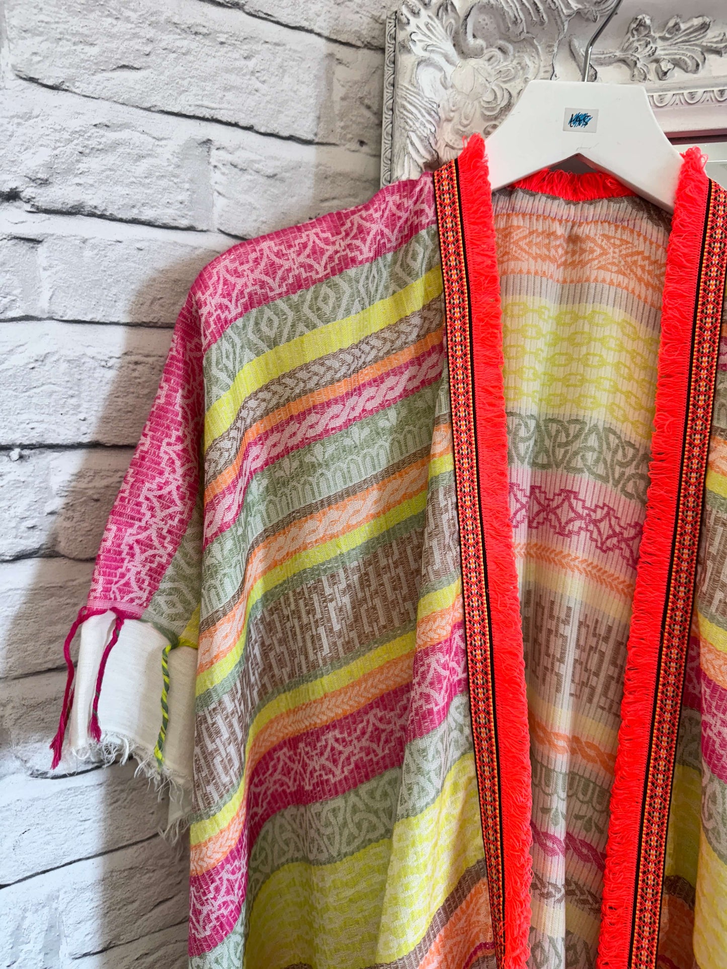 Neopolitan Kaftan with Neon Coral Trim