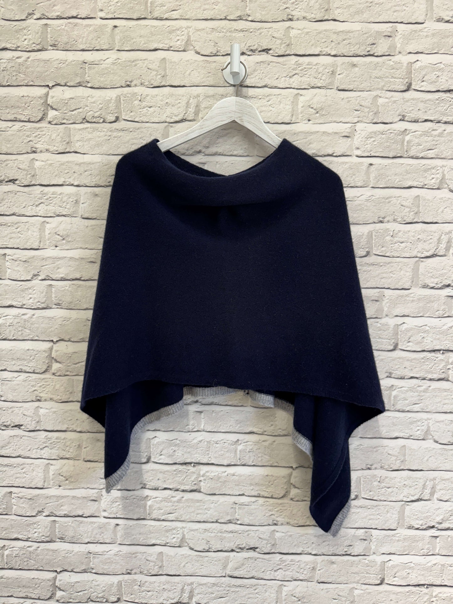 Navy Poncho with Grey trim