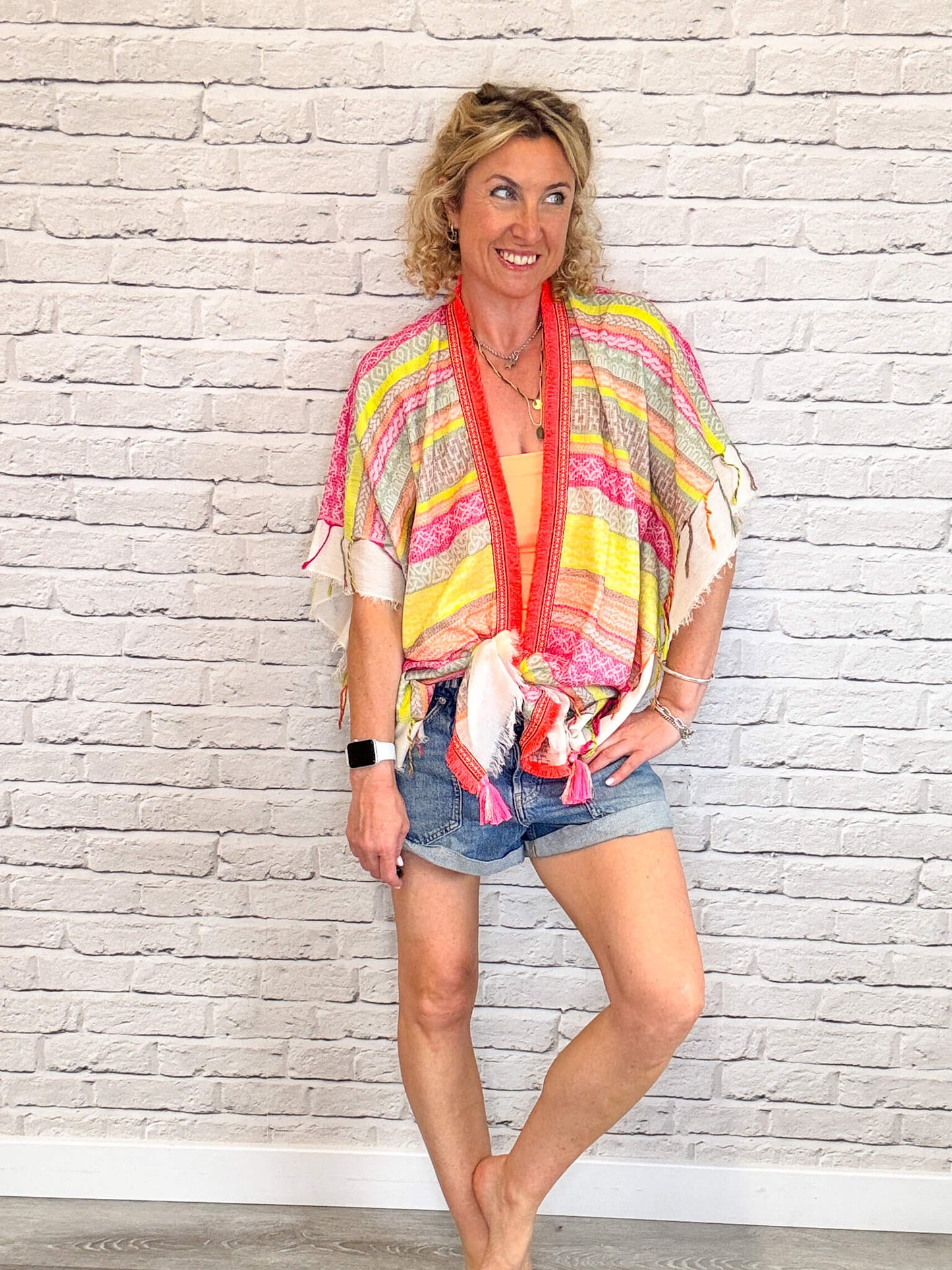 Neopolitan Kaftan with Neon Coral Trim